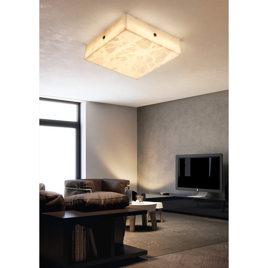 Rauduvys Modern Minimalist Alabaster Flushmount Ceiling Light