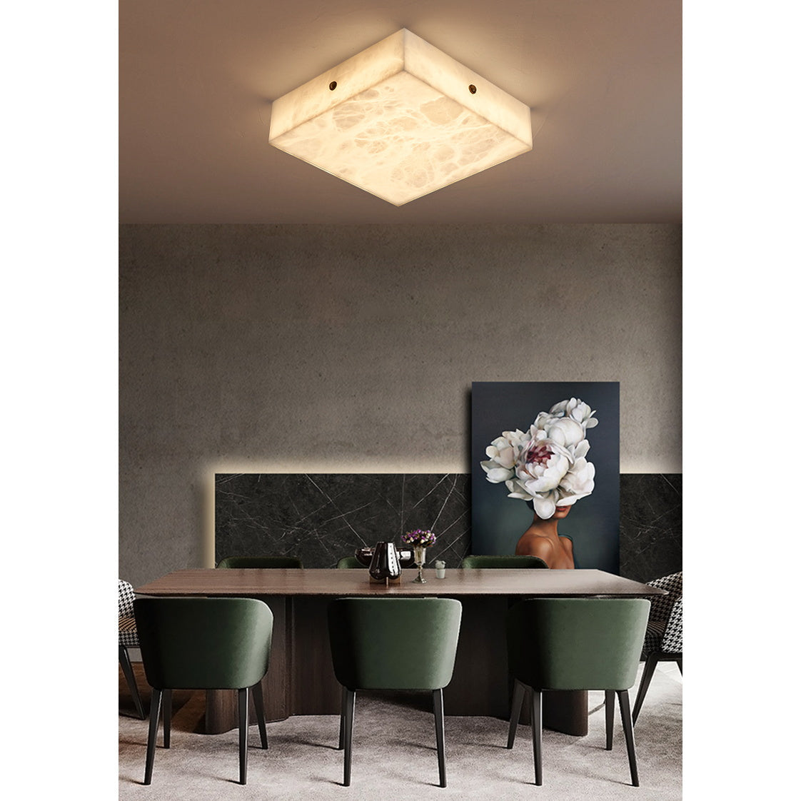 Rauduvys Modern Minimalist Alabaster Flushmount Ceiling Light
