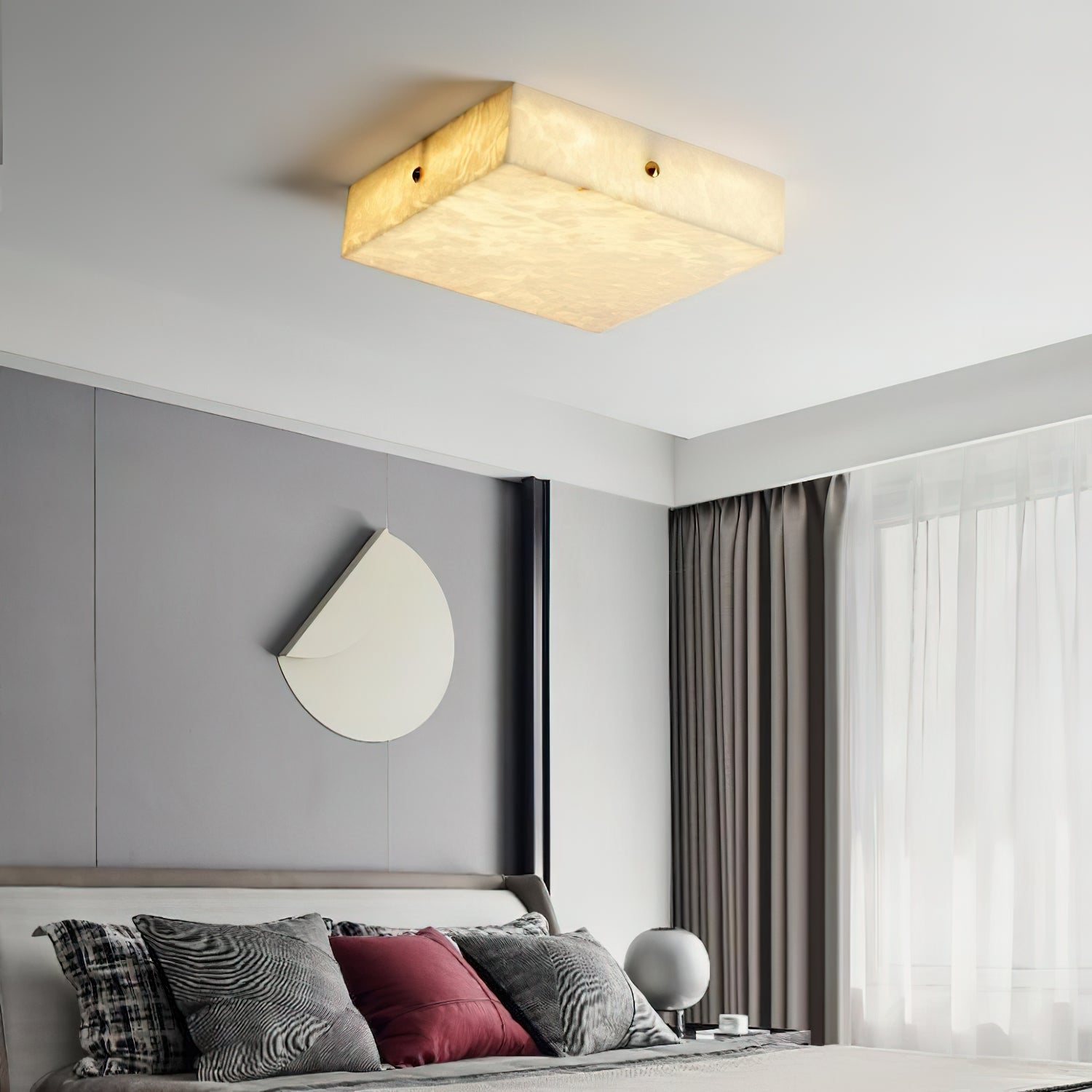 Rauduvys Modern Minimalist Alabaster Flushmount Ceiling Light