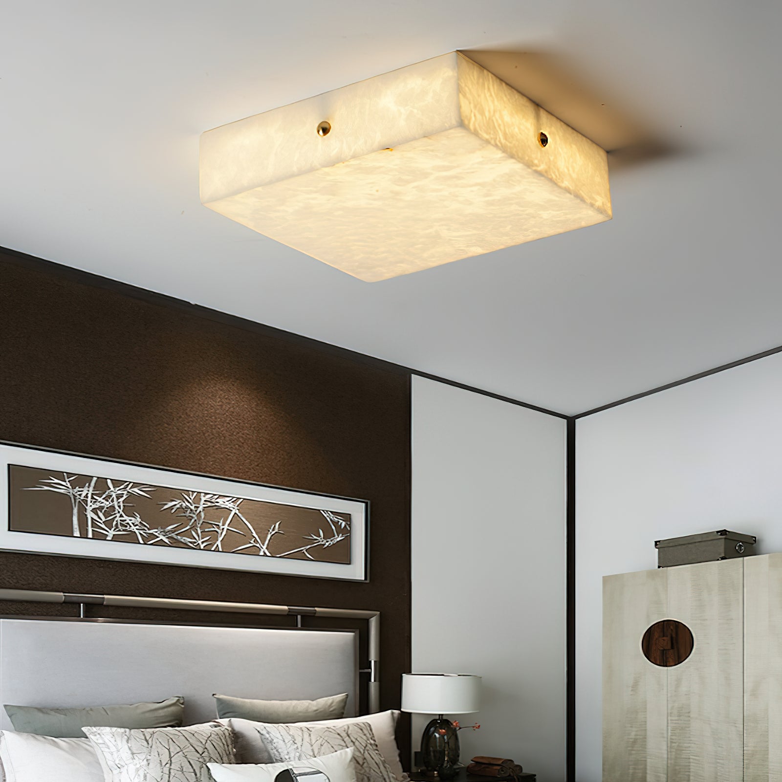 Rauduvys Modern Minimalist Alabaster Flushmount Ceiling Light