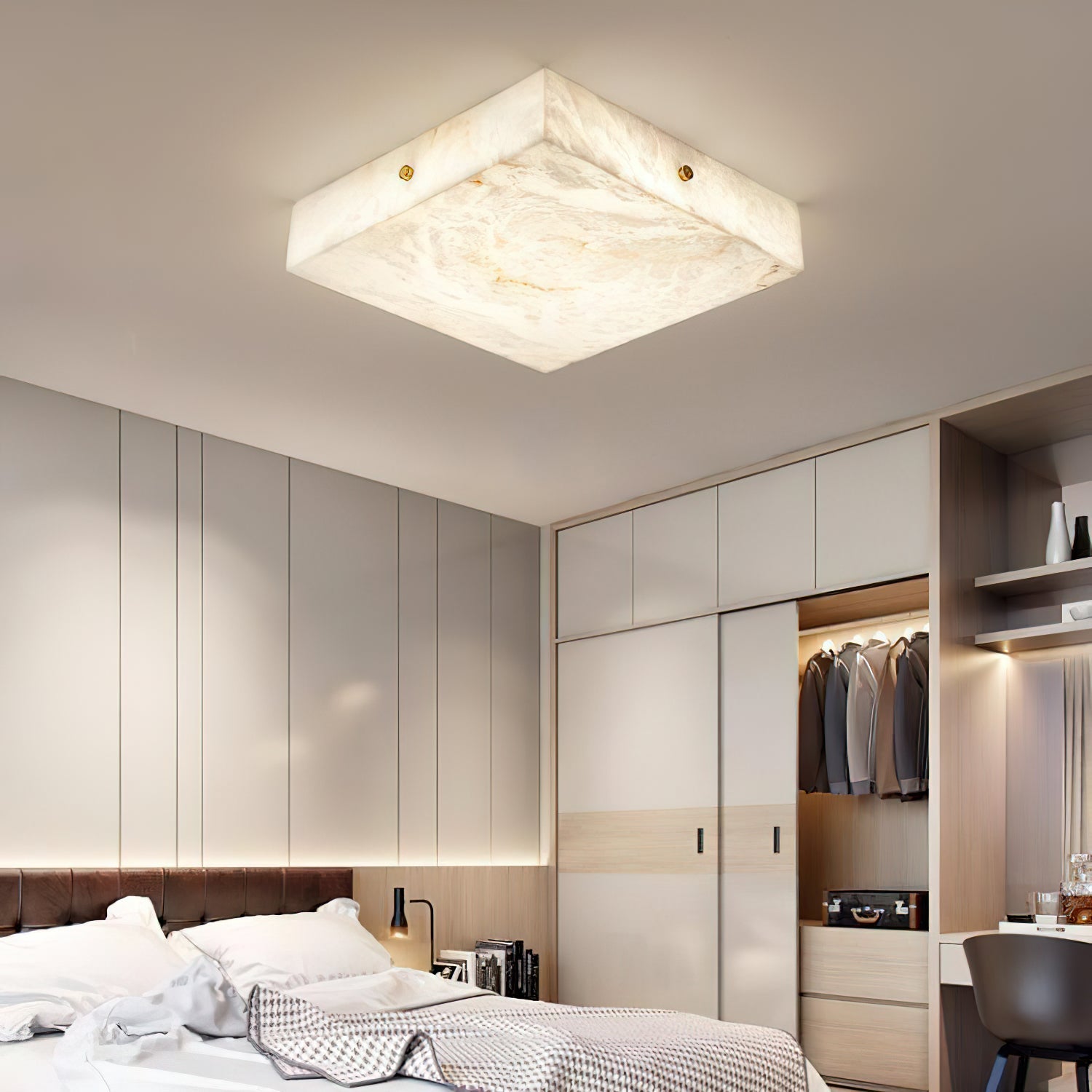 Rauduvys Modern Minimalist Alabaster Flushmount Ceiling Light