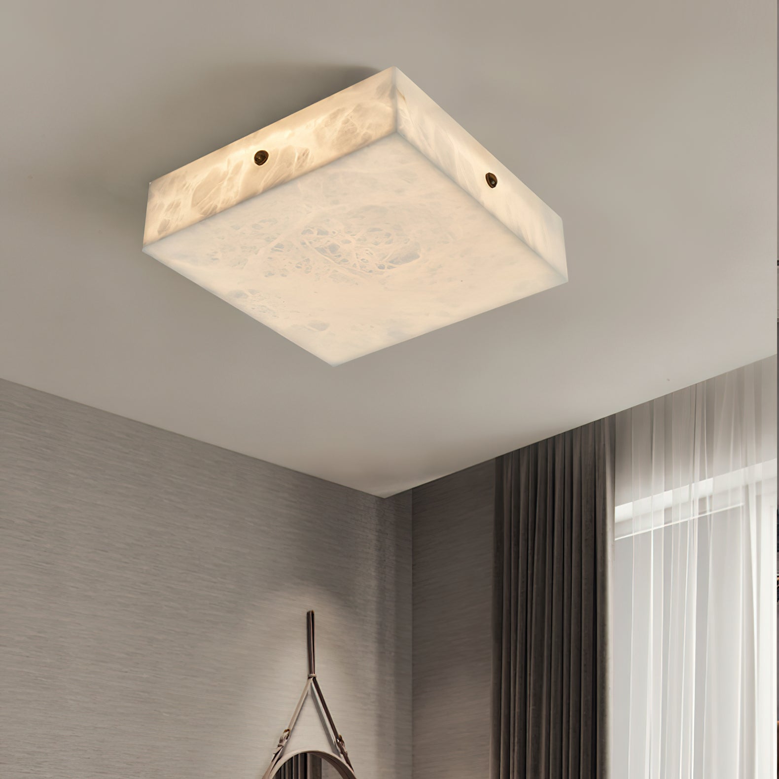 Rauduvys Modern Minimalist Alabaster Flushmount Ceiling Light