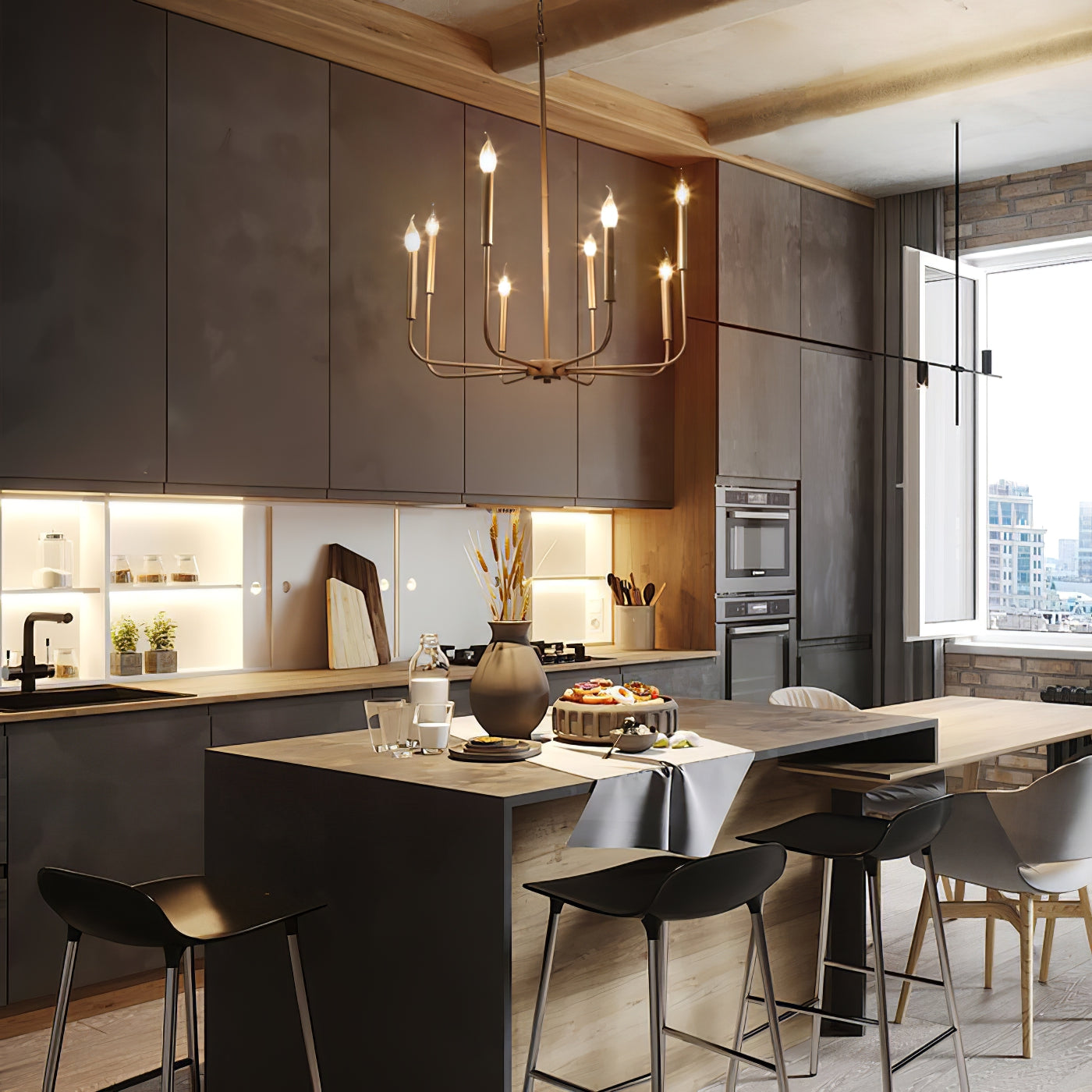 Ulfuvys Modern Candle Industrial Metal Chandelier