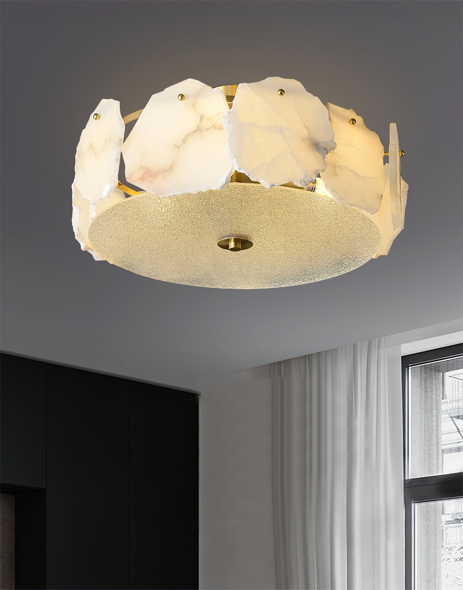 Zoruvys Sophisticated Disc Flat Alabaster Glass Ceiling Light