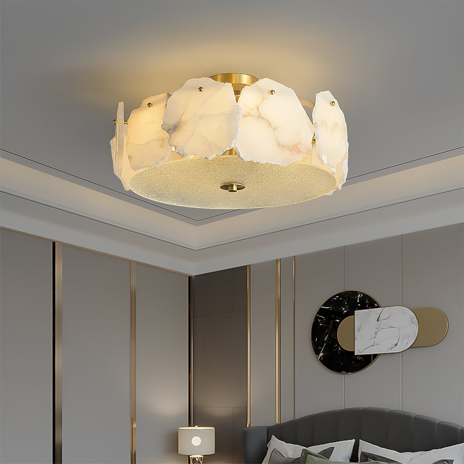 Zoruvys Sophisticated Disc Flat Alabaster Glass Ceiling Light