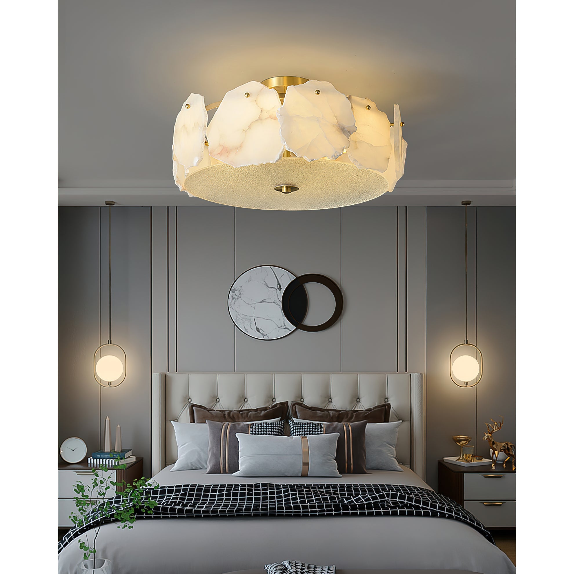 Zoruvys Sophisticated Disc Flat Alabaster Glass Ceiling Light