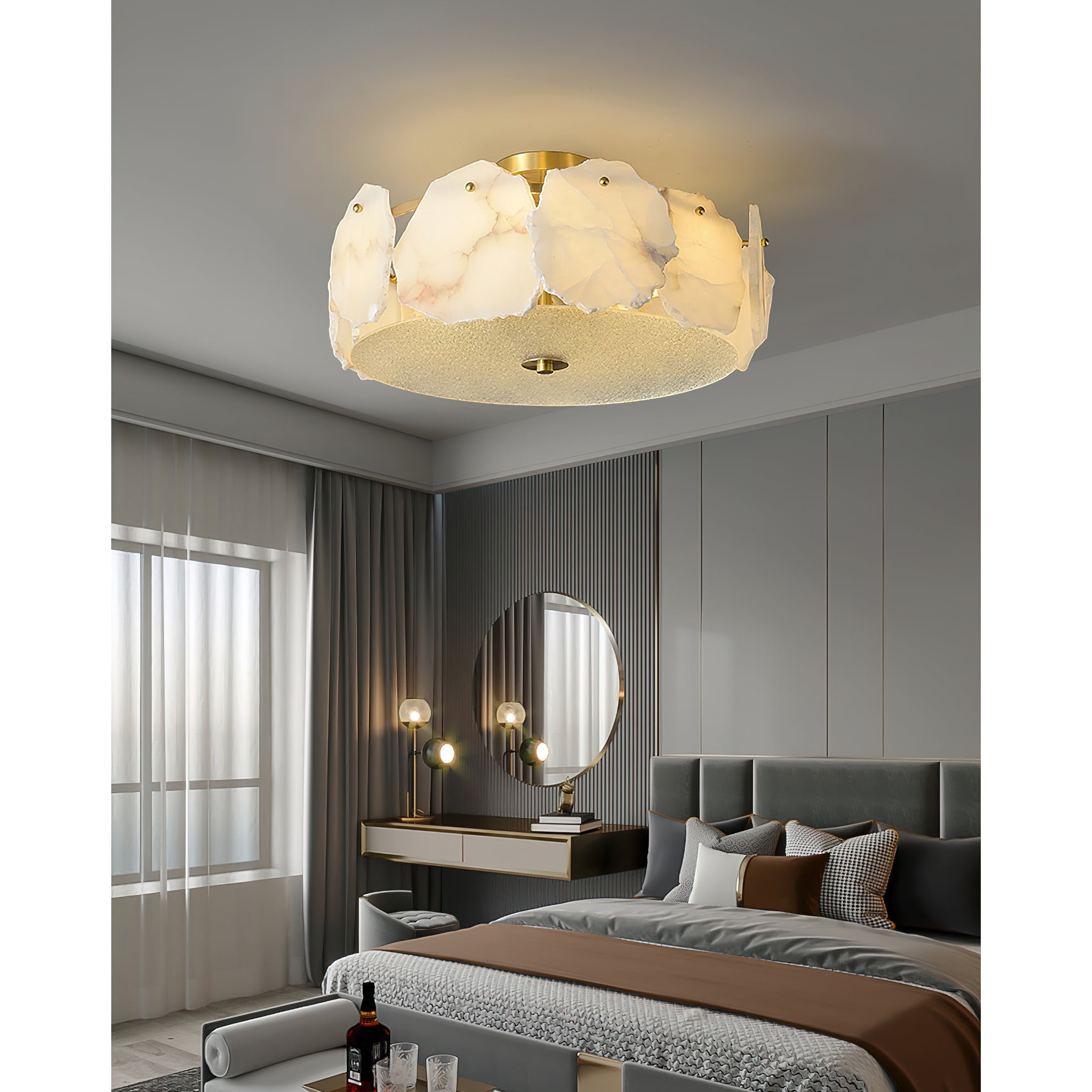 Zoruvys Sophisticated Disc Flat Alabaster Glass Ceiling Light