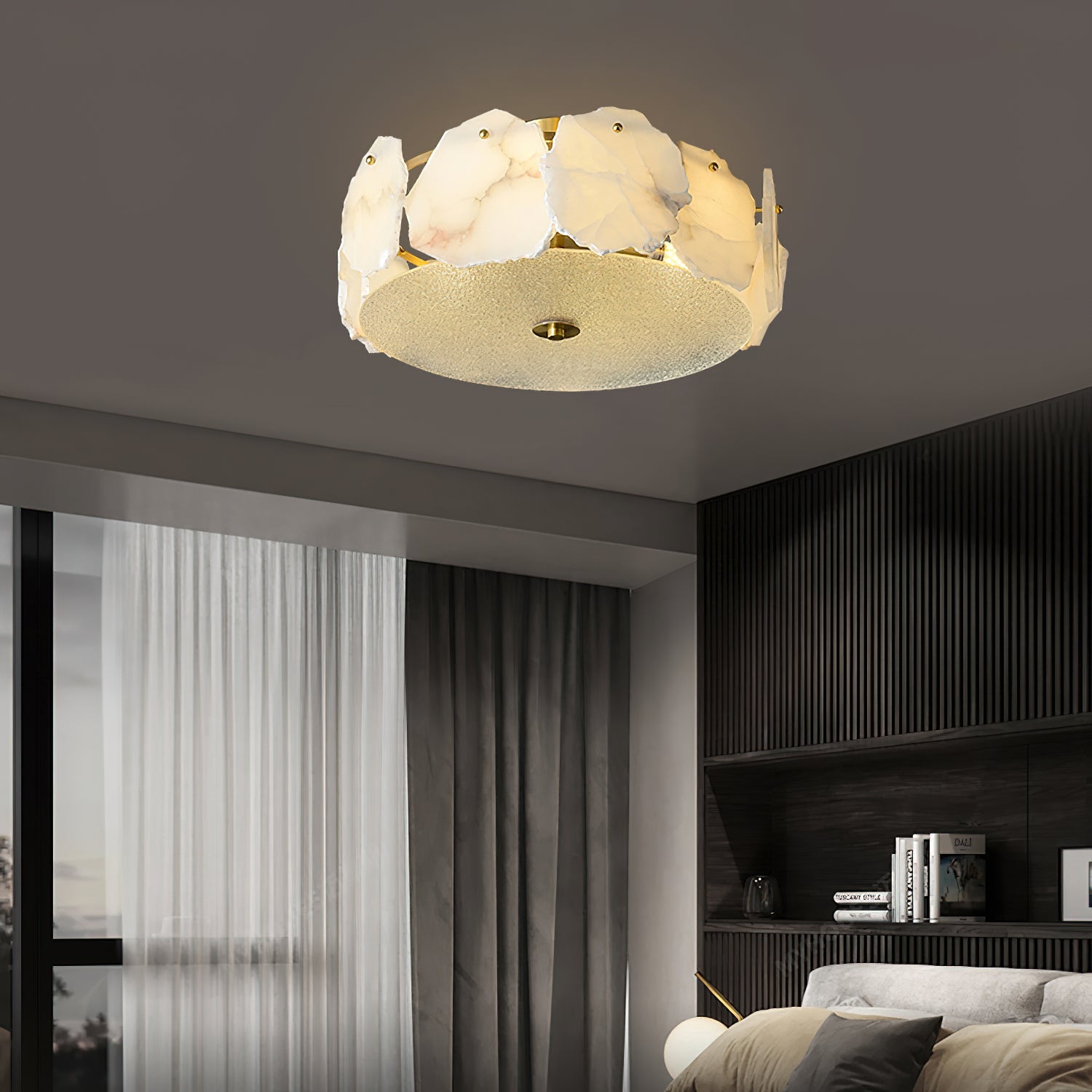 Zoruvys Sophisticated Disc Flat Alabaster Glass Ceiling Light