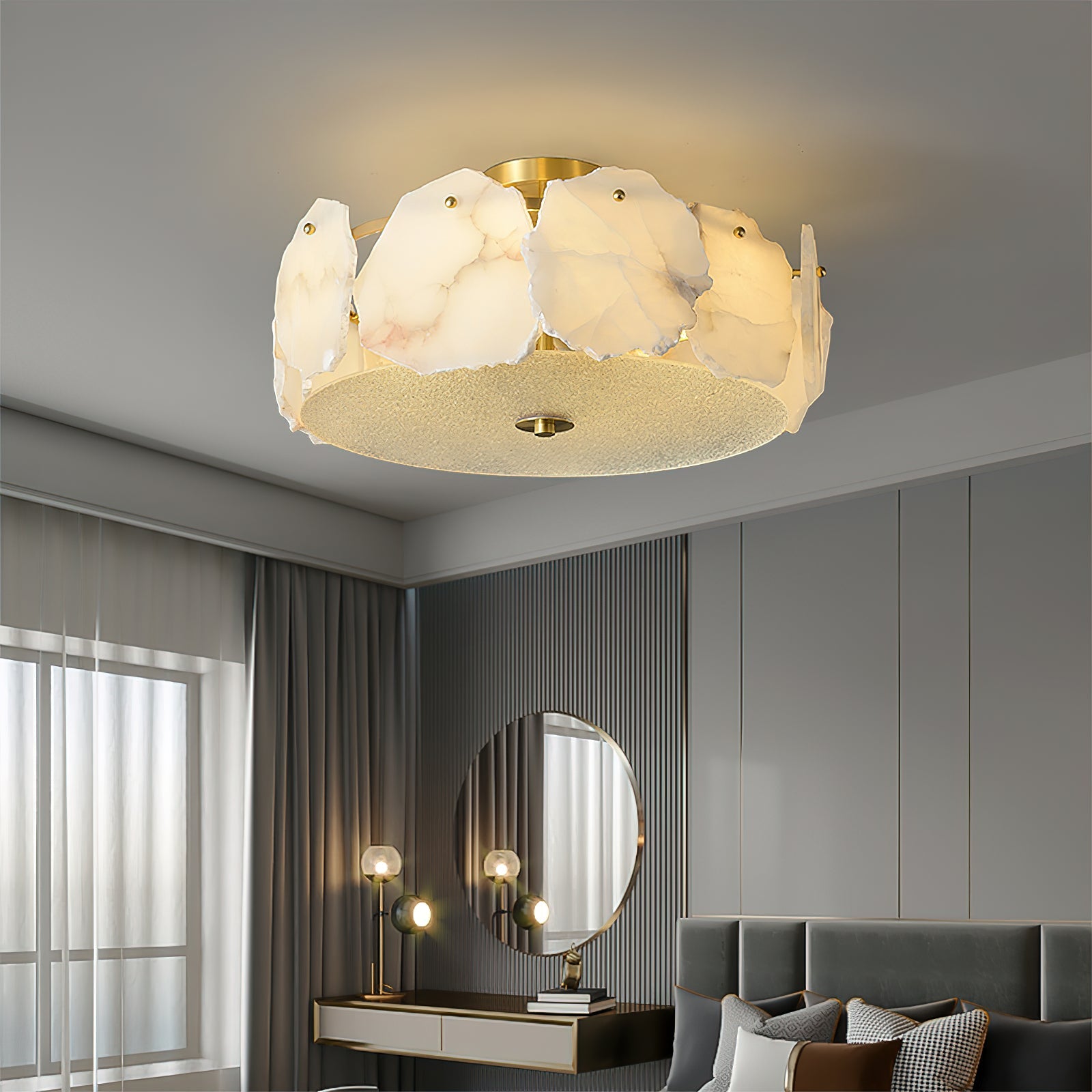 Zoruvys Sophisticated Disc Flat Alabaster Glass Ceiling Light