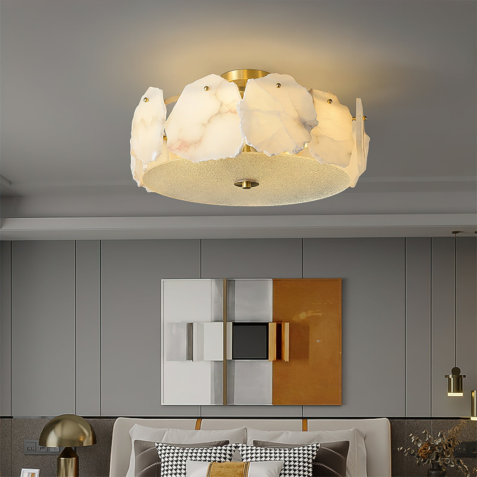 Zoruvys Sophisticated Disc Flat Alabaster Glass Ceiling Light