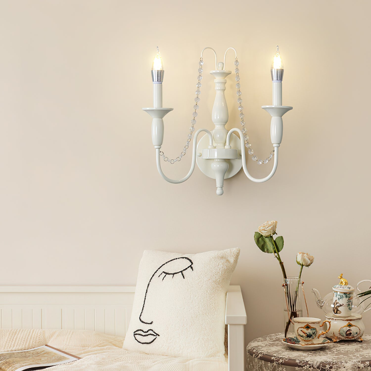 Jarnbruvys Traditional Candle Metal Crystal Wall Lamp - Lamp Copper