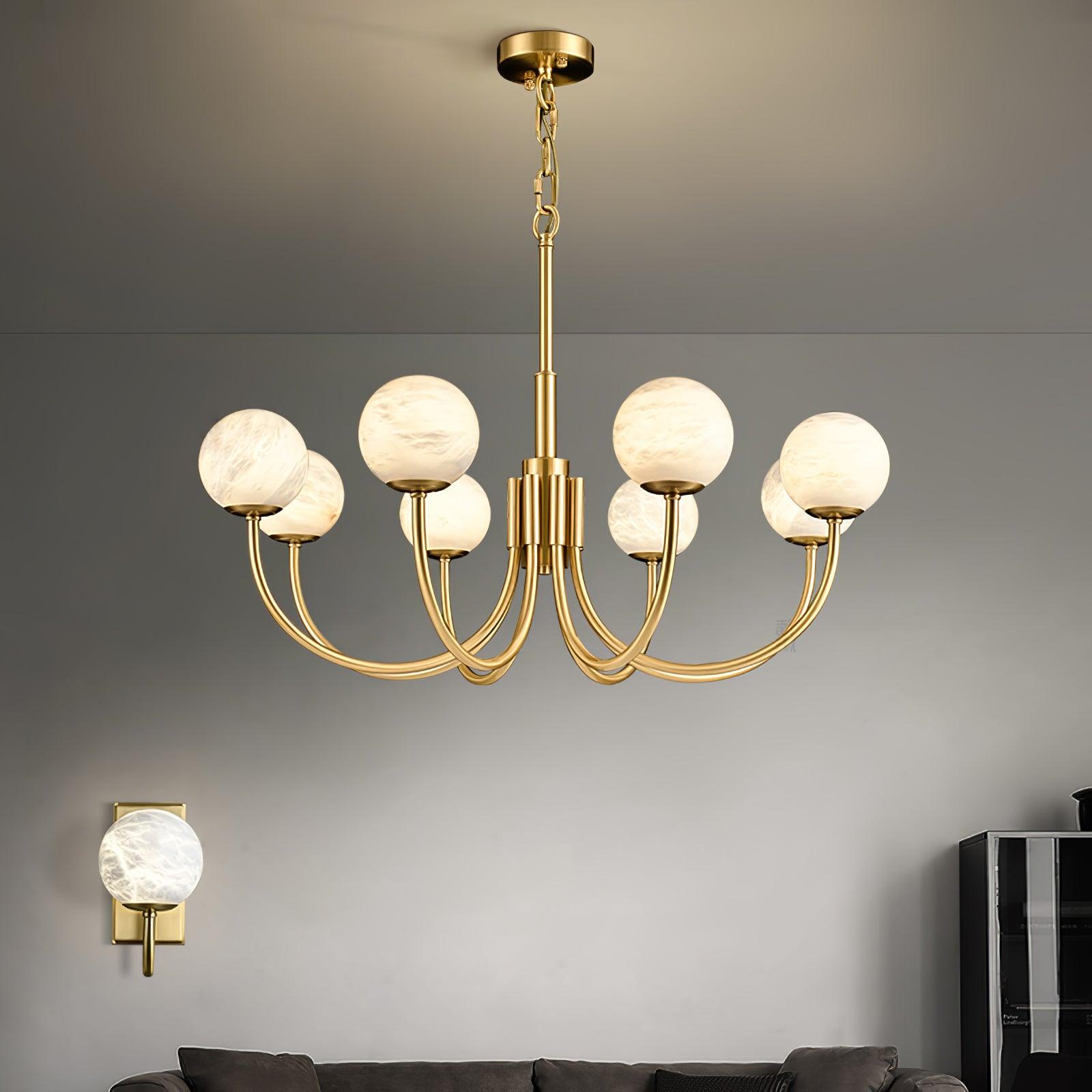 Mjolkuvys Modern Minimalist Globe Brass Alabaster Chandelier