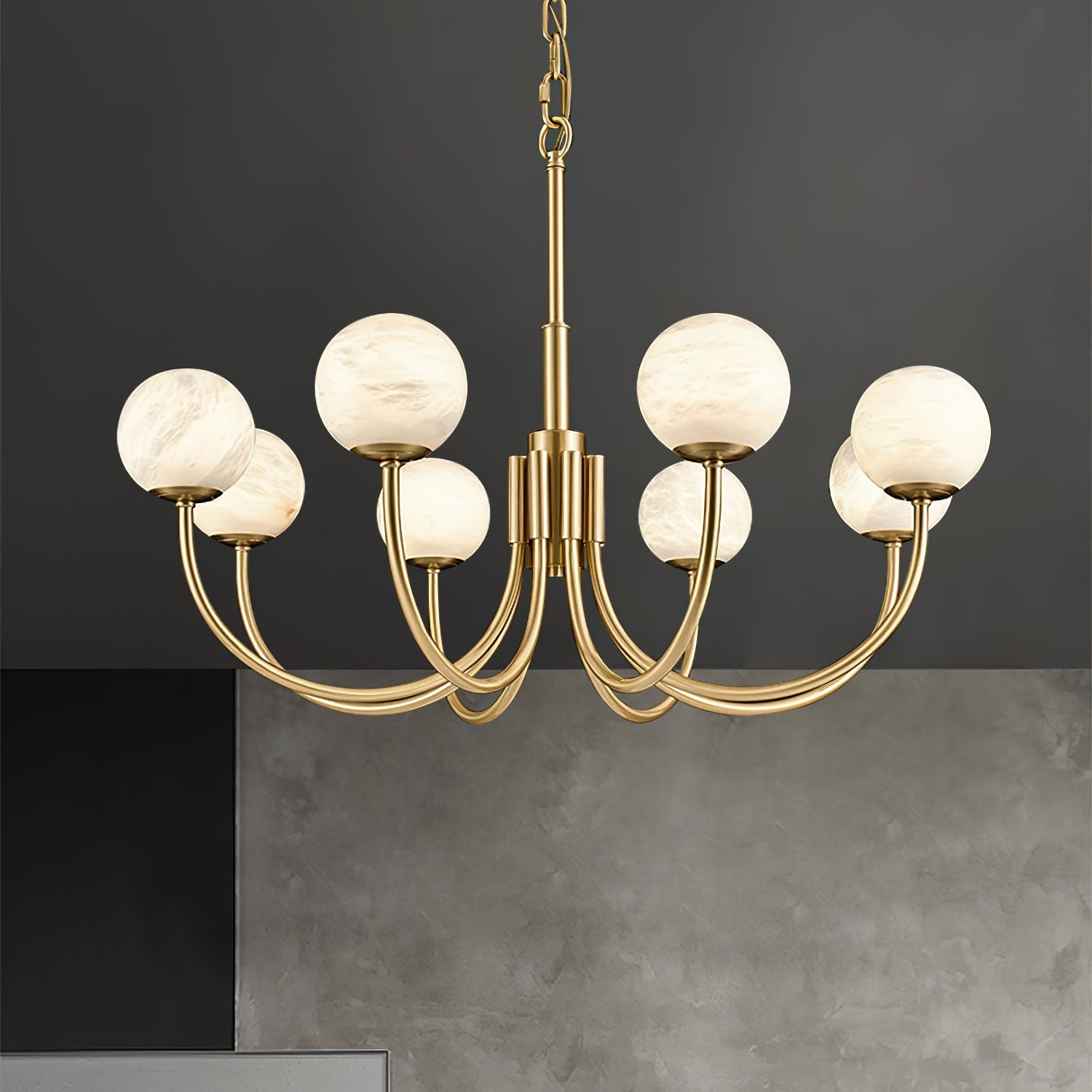 Mjolkuvys Modern Minimalist Globe Brass Alabaster Chandelier