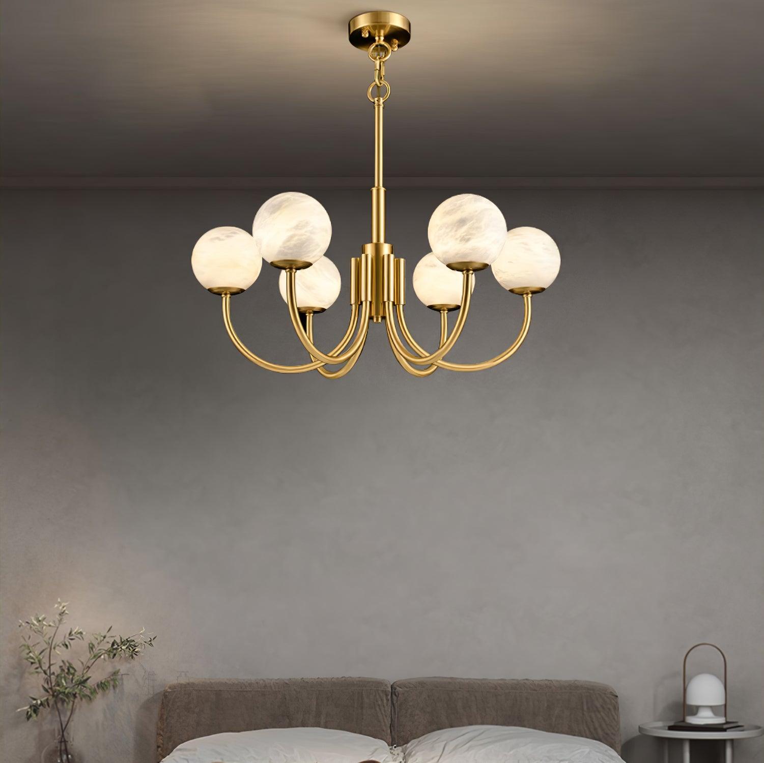Mjolkuvys Modern Minimalist Globe Brass Alabaster Chandelier