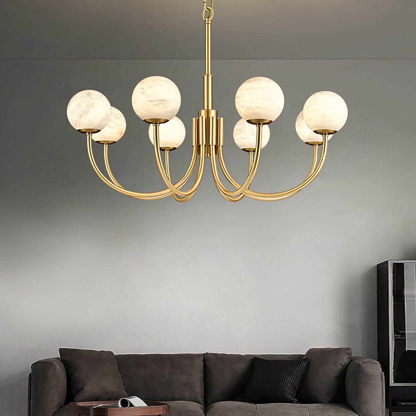 Mjolkuvys Modern Minimalist Globe Brass Alabaster Chandelier