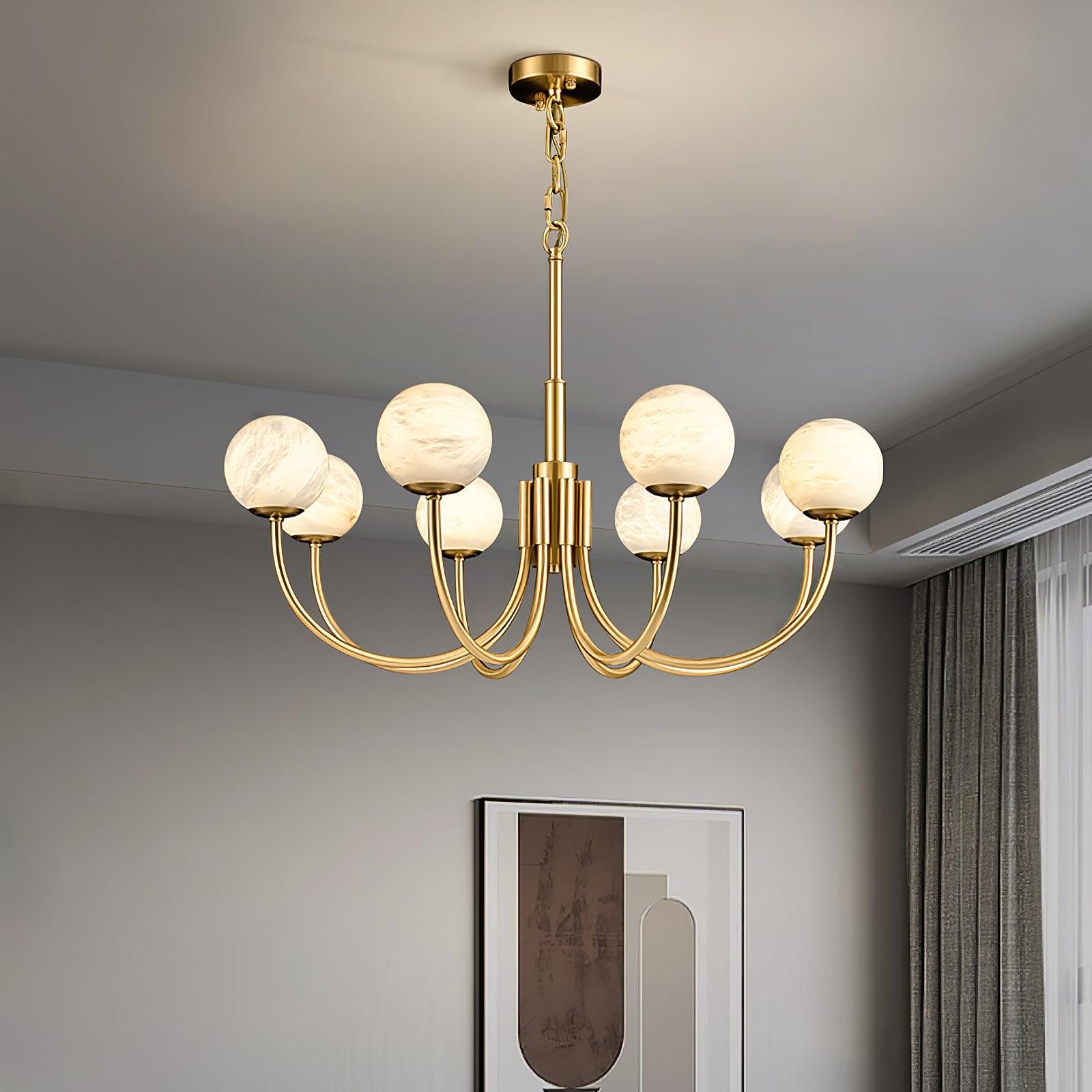 Mjolkuvys Modern Minimalist Globe Brass Alabaster Chandelier