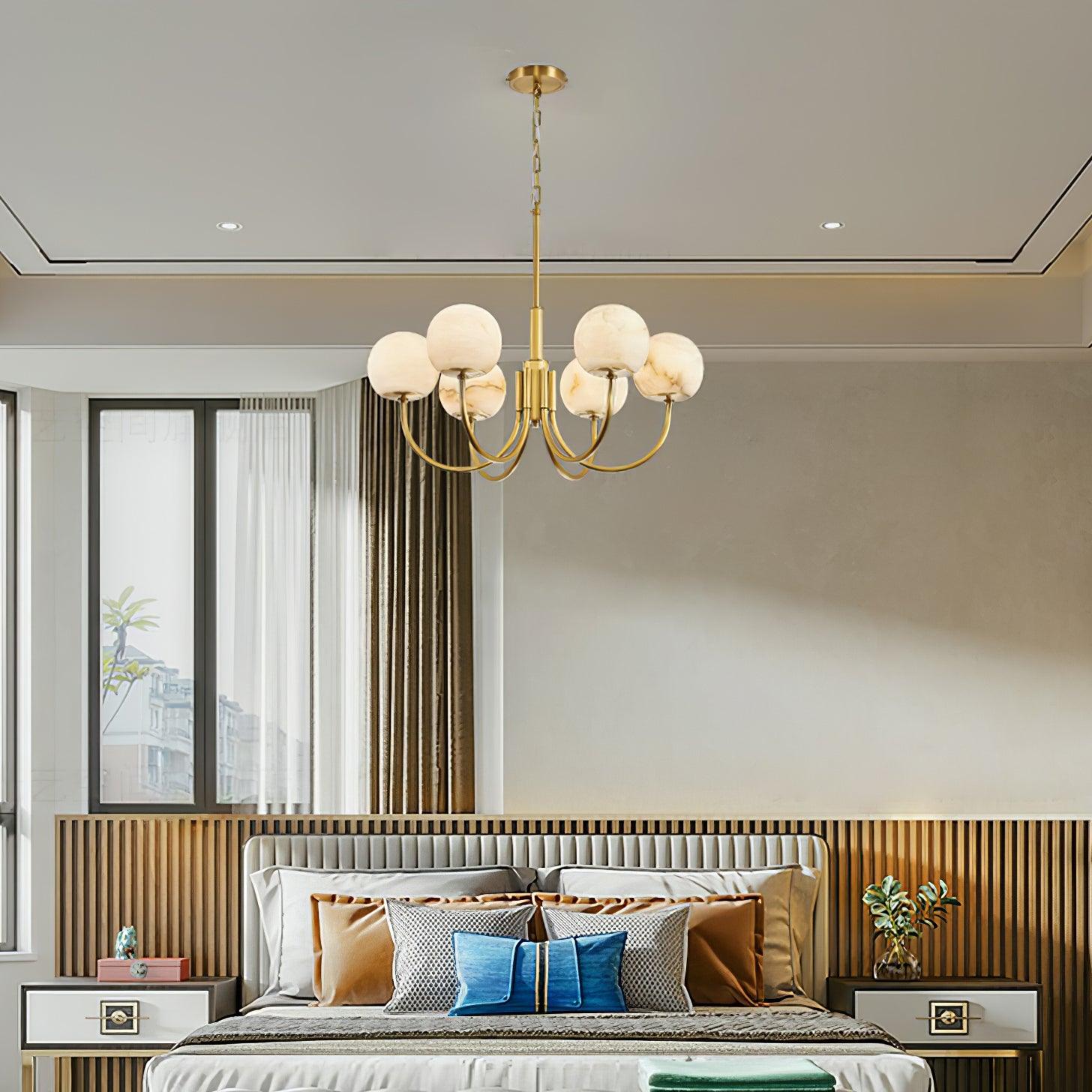 Mjolkuvys Modern Minimalist Globe Brass Alabaster Chandelier