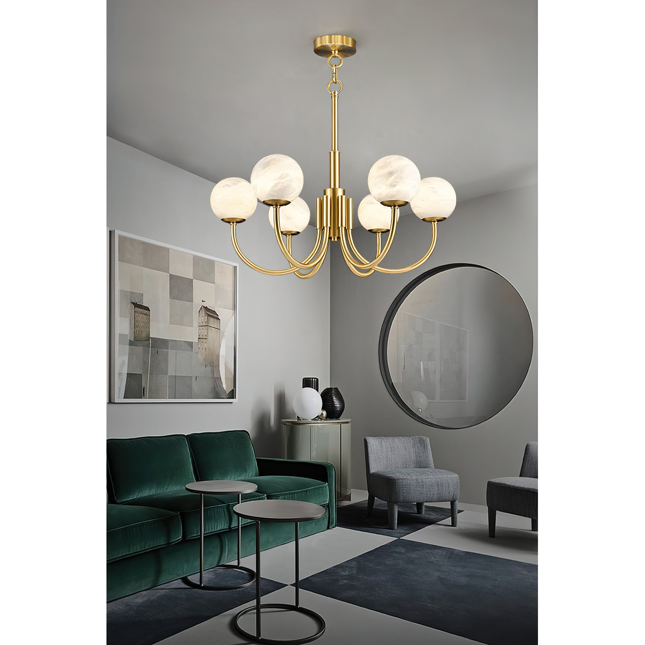 Mjolkuvys Modern Minimalist Globe Brass Alabaster Chandelier