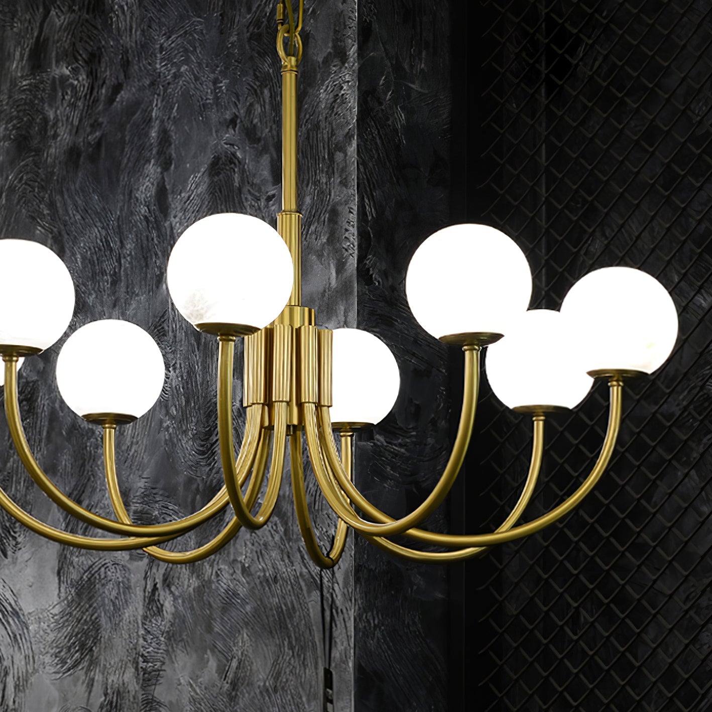 Mjolkuvys Modern Minimalist Globe Brass Alabaster Chandelier