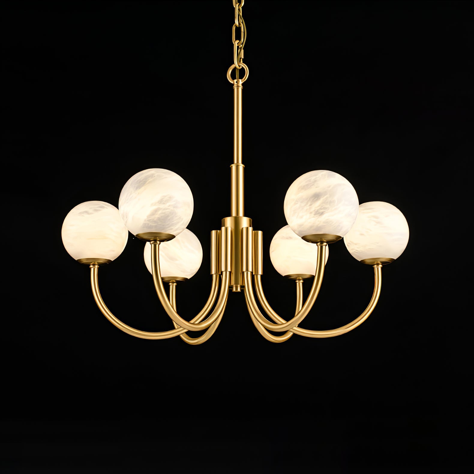 Mjolkuvys Modern Minimalist Globe Brass Alabaster Chandelier