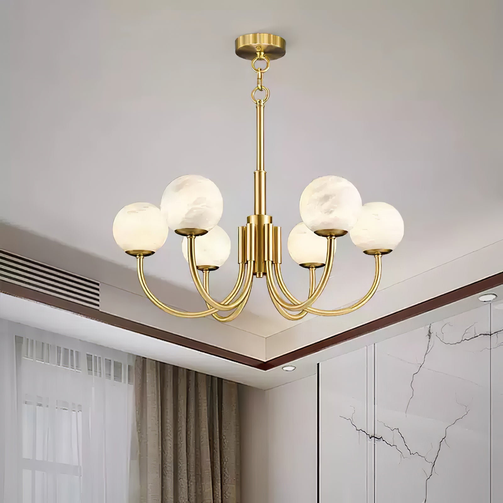 Mjolkuvys Modern Minimalist Globe Brass Alabaster Chandelier