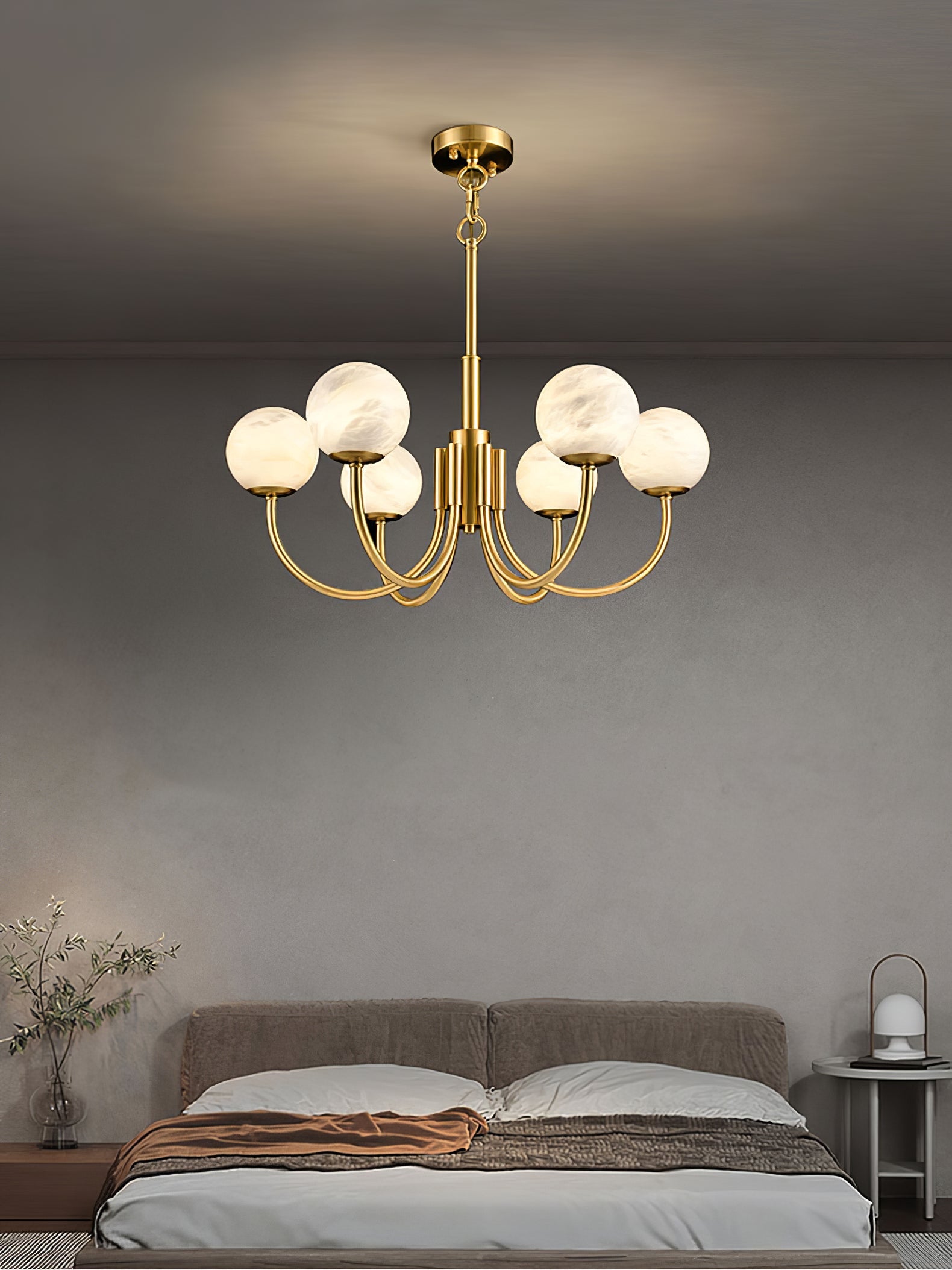 Mjolkuvys Modern Minimalist Globe Brass Alabaster Chandelier