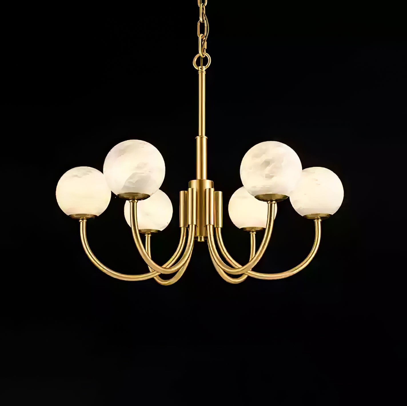 Mjolkuvys Modern Minimalist Globe Brass Alabaster Chandelier