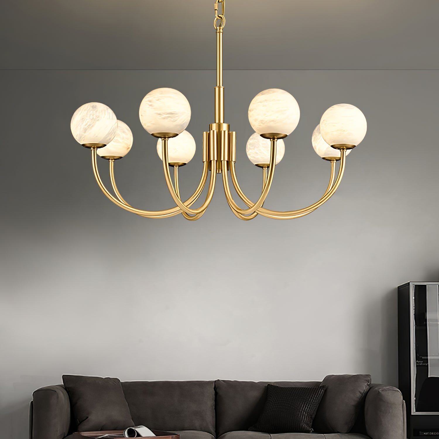 Mjolkuvys Modern Minimalist Globe Brass Alabaster Chandelier