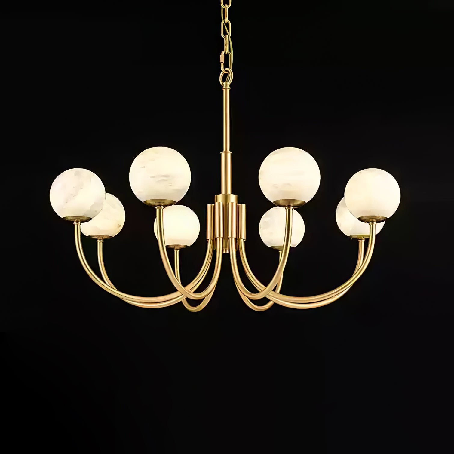Mjolkuvys Modern Minimalist Globe Brass Alabaster Chandelier