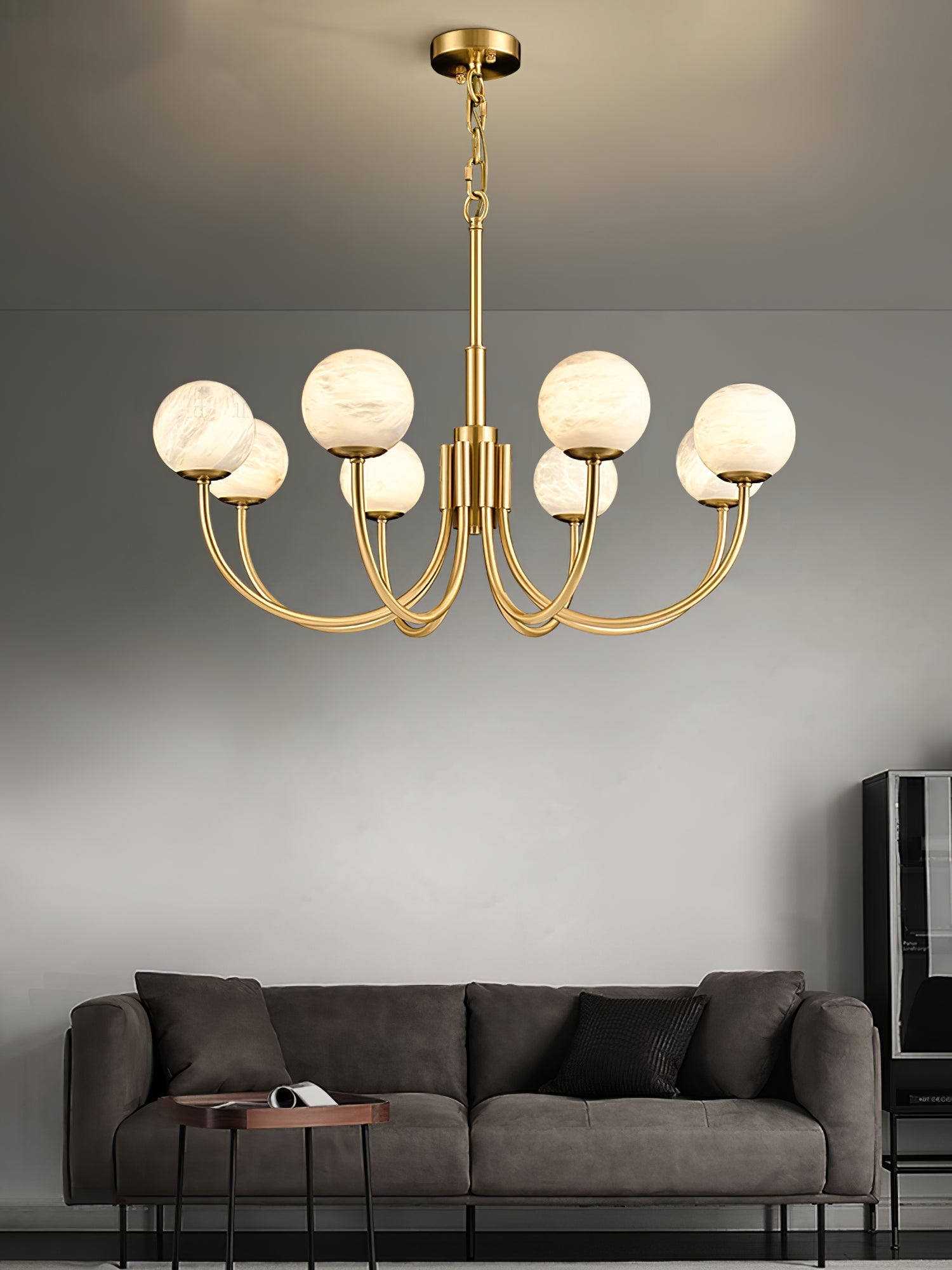 Mjolkuvys Modern Minimalist Globe Brass Alabaster Chandelier