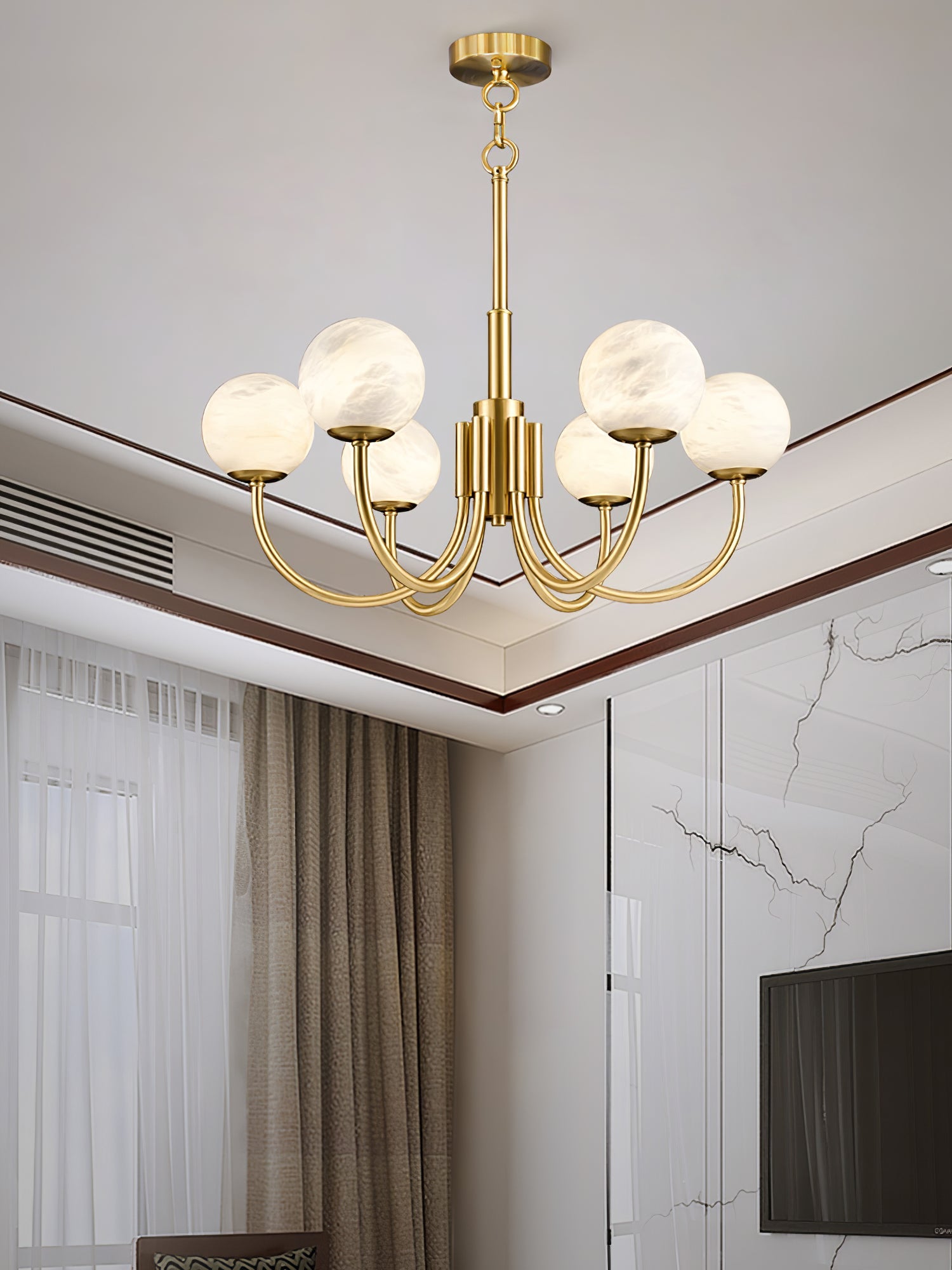 Mjolkuvys Modern Minimalist Globe Brass Alabaster Chandelier