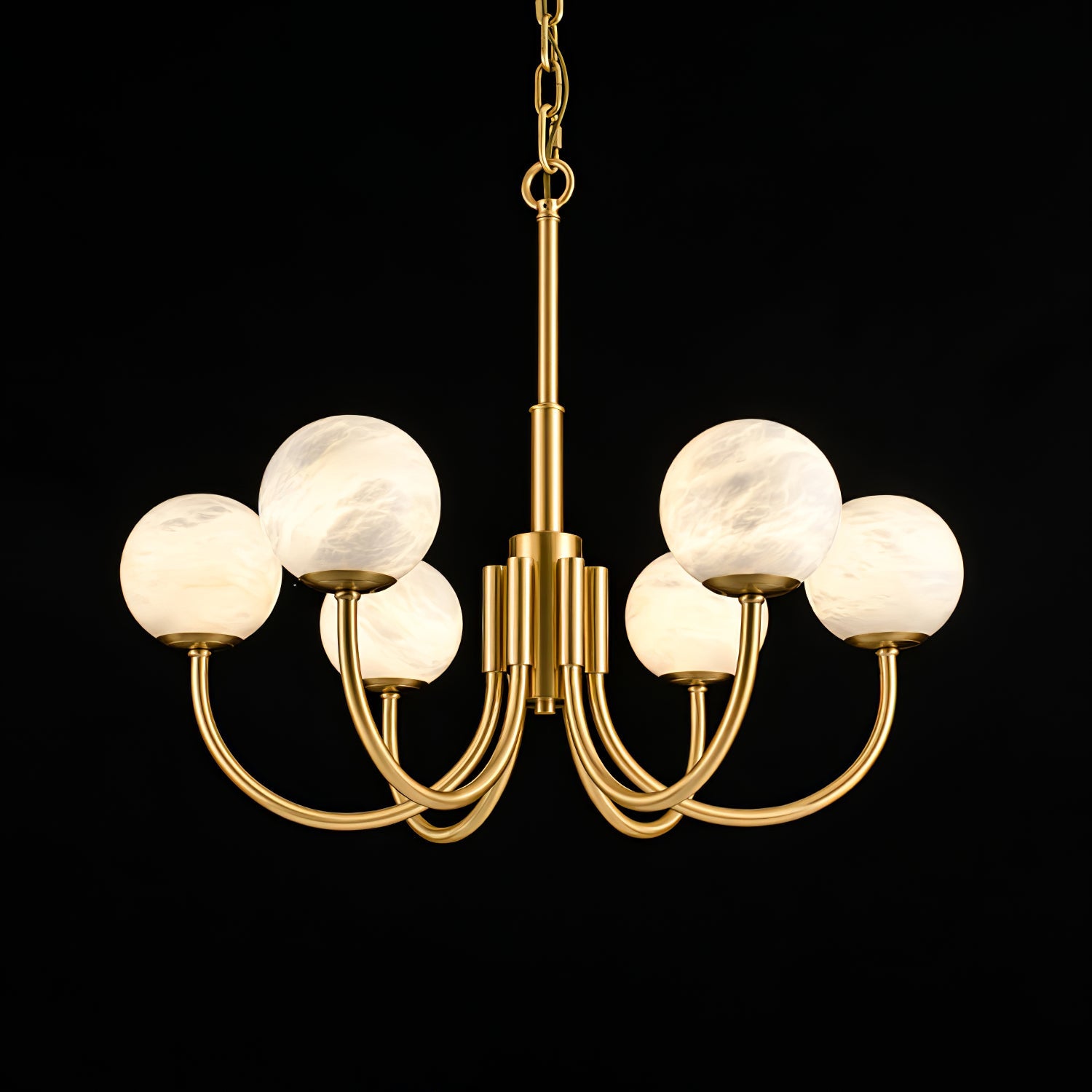 Mjolkuvys Modern Minimalist Globe Brass Alabaster Chandelier