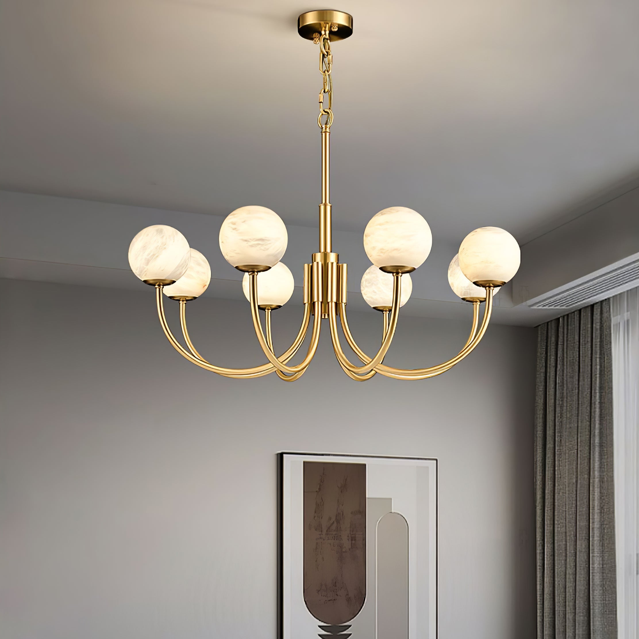 Mjolkuvys Modern Minimalist Globe Brass Alabaster Chandelier