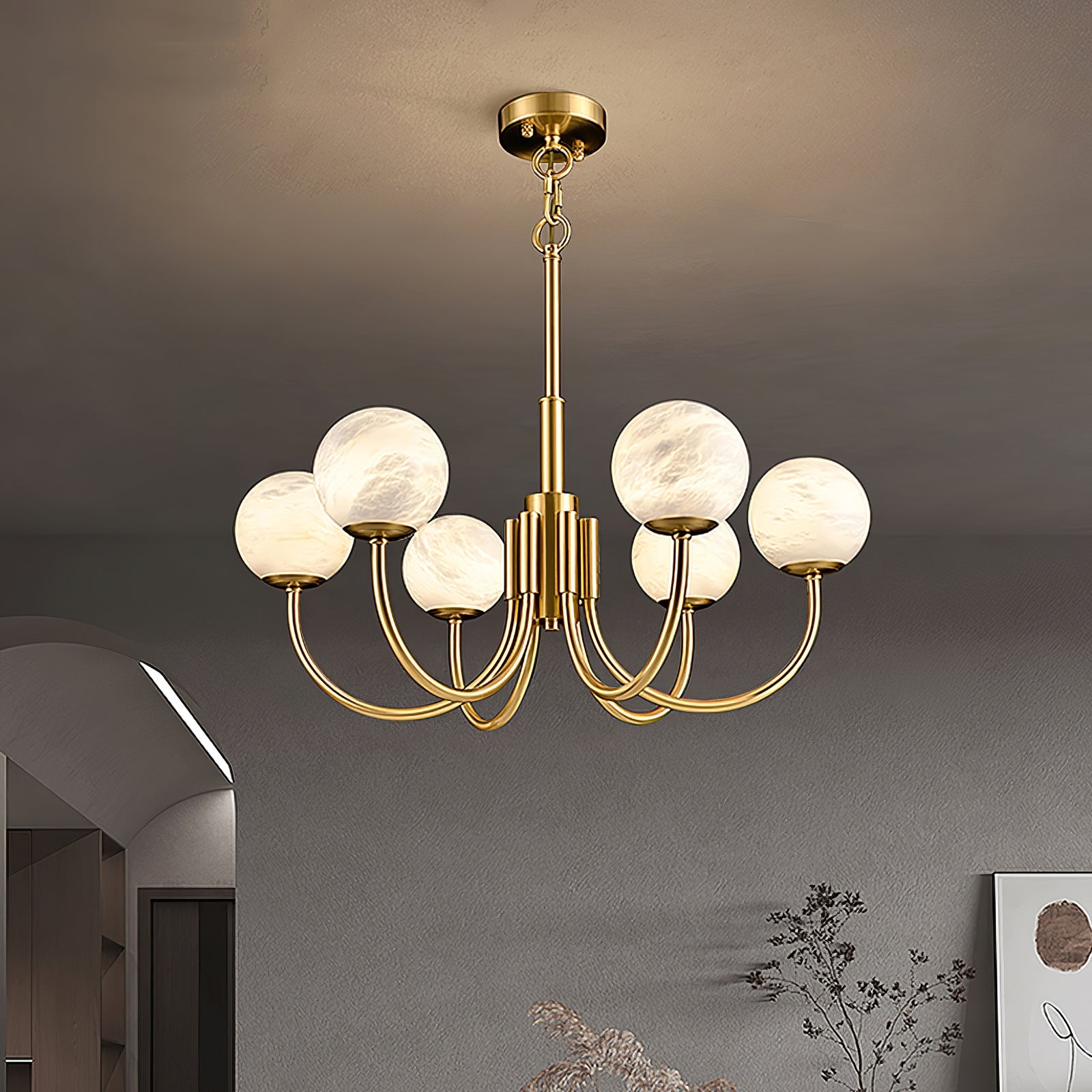 Mjolkuvys Modern Minimalist Globe Brass Alabaster Chandelier