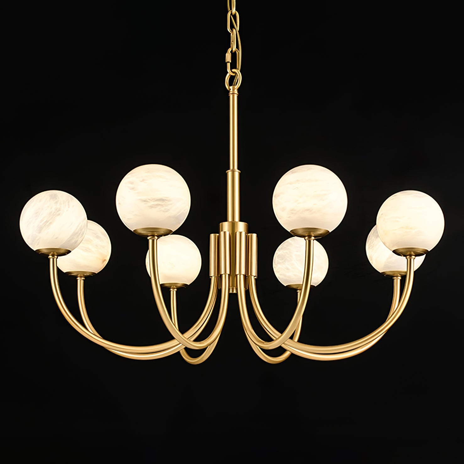 Mjolkuvys Modern Minimalist Globe Brass Alabaster Chandelier