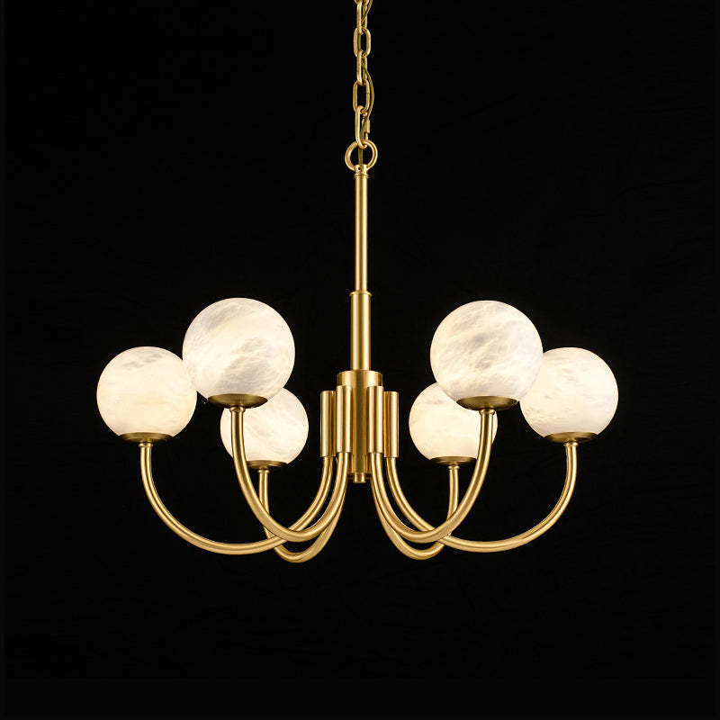 Mjolkuvys Modern Minimalist Globe Brass Alabaster Chandelier
