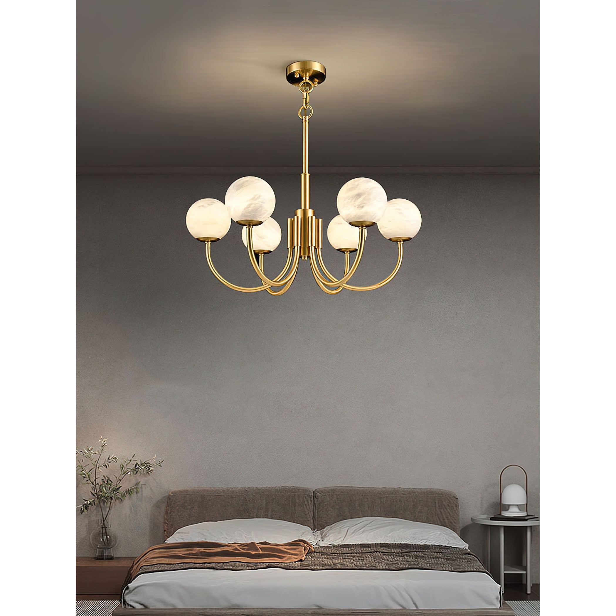 Mjolkuvys Modern Minimalist Globe Brass Alabaster Chandelier