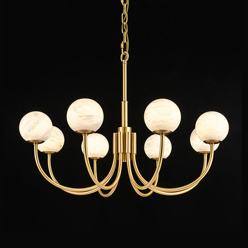 Mjolkuvys Modern Minimalist Globe Brass Alabaster Chandelier