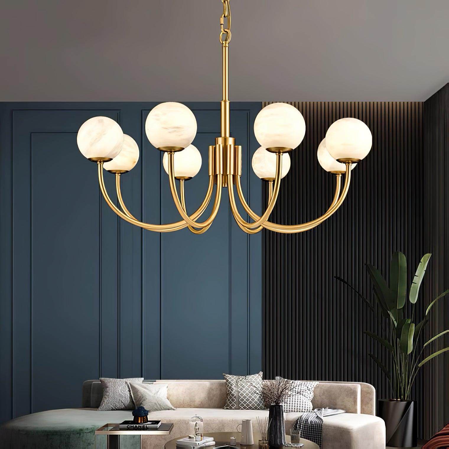 Mjolkuvys Modern Minimalist Globe Brass Alabaster Chandelier
