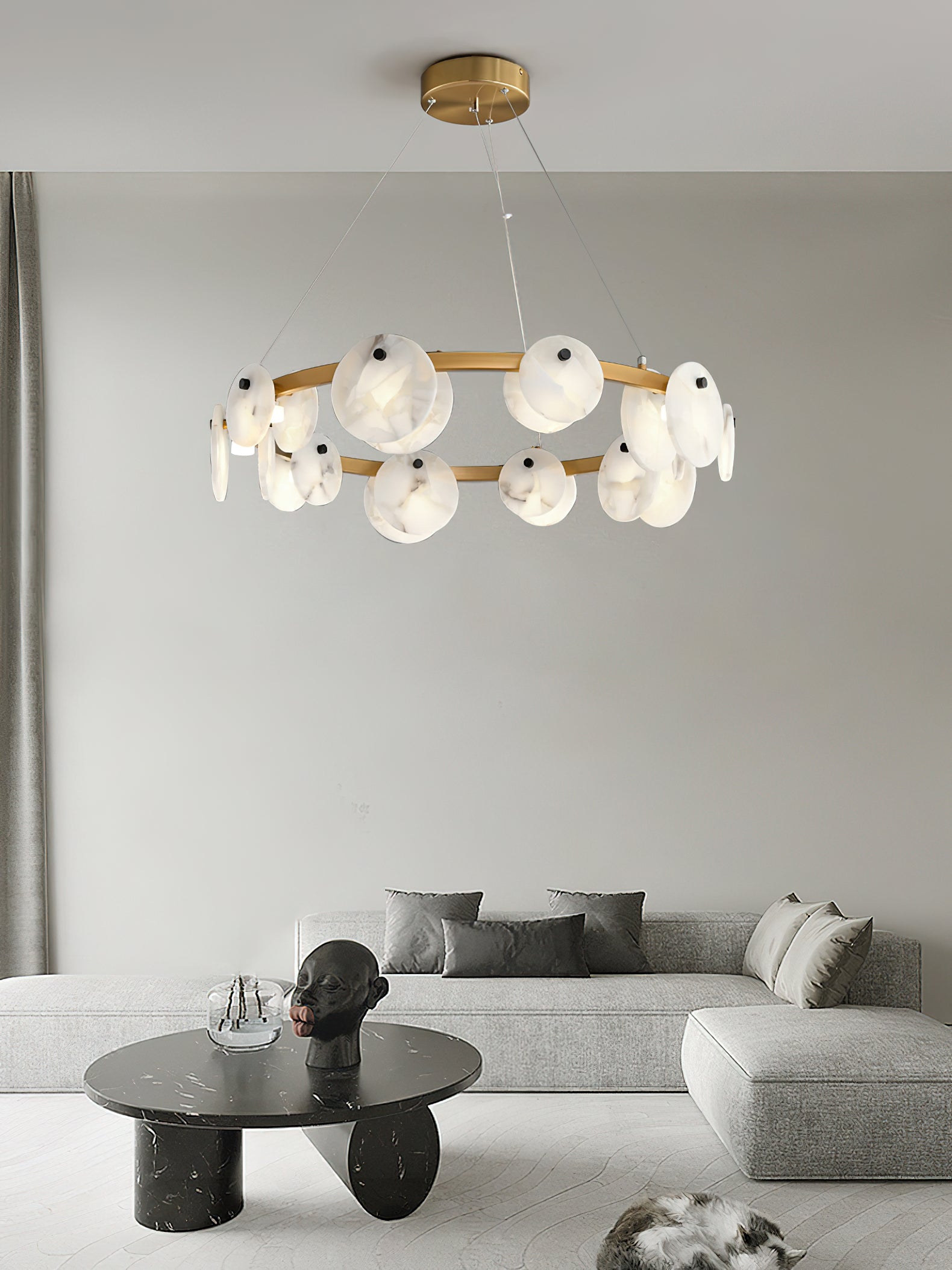 Ostruvys Postmodern Luxury Brass Alabaster Chandelier