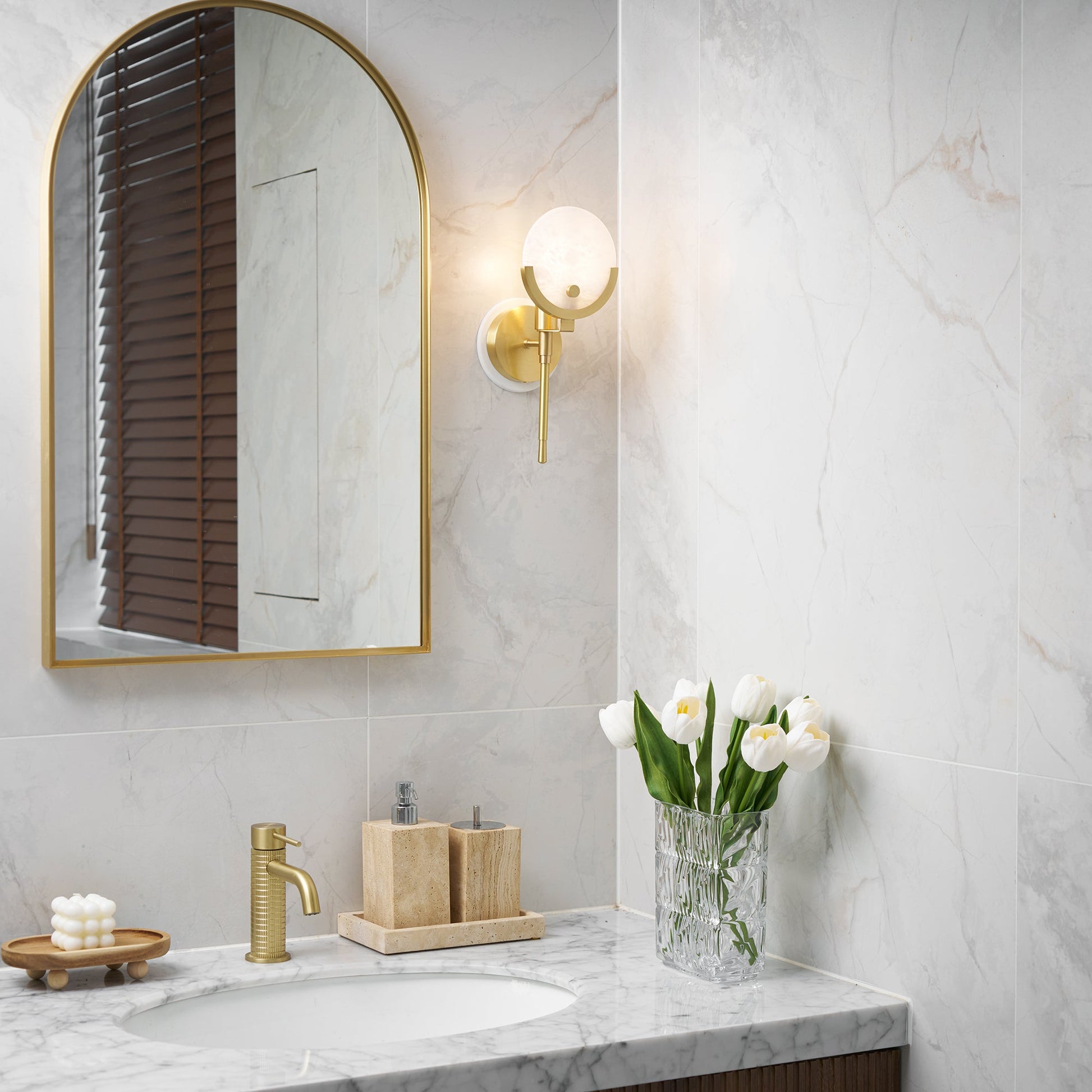 Ljomuvyo Modern Minimalist Brass Alabaster Sconce Wall Lamp - Lamp Copper