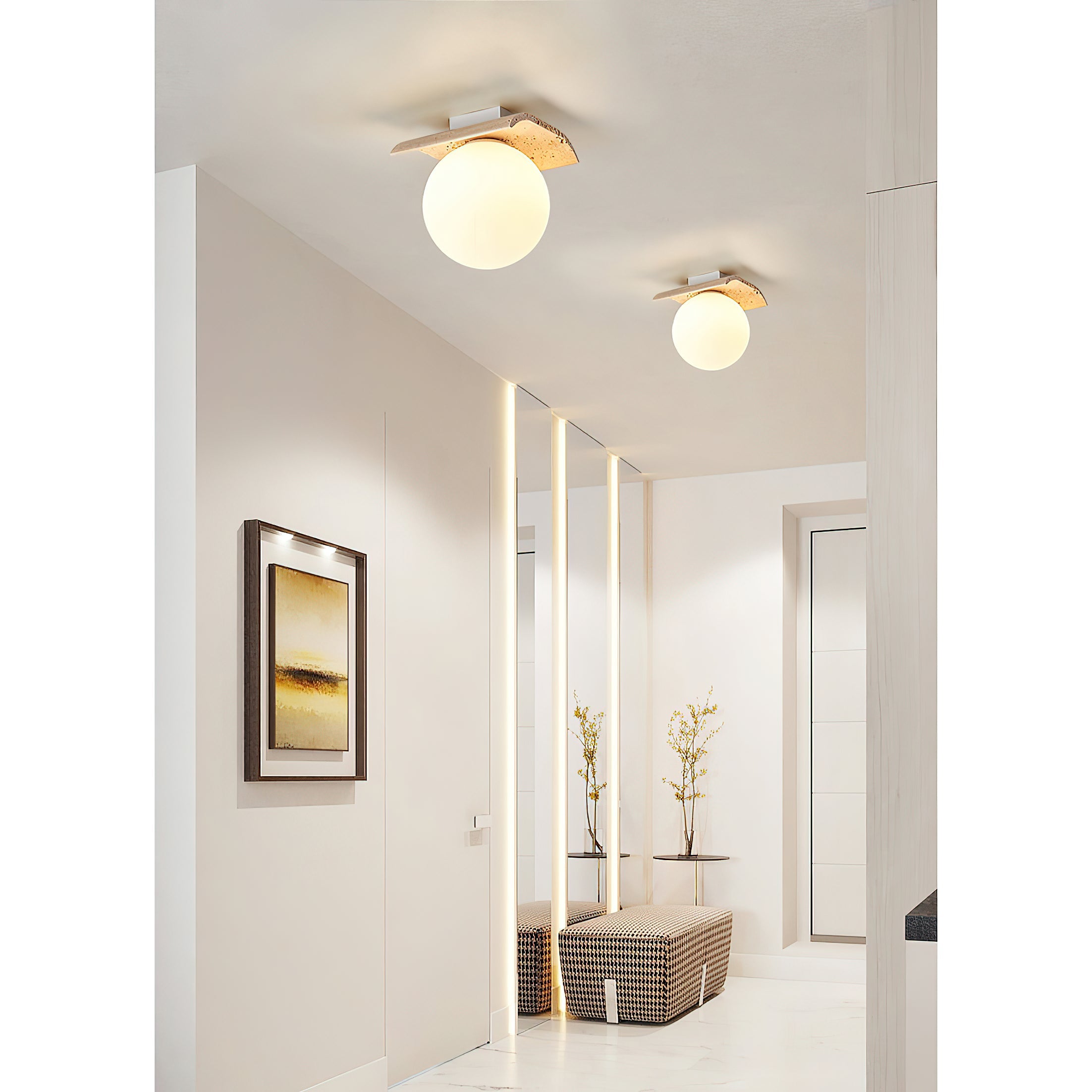 Bianca Globe Modern Minimalist Travertine Glass Ceiling Lamp