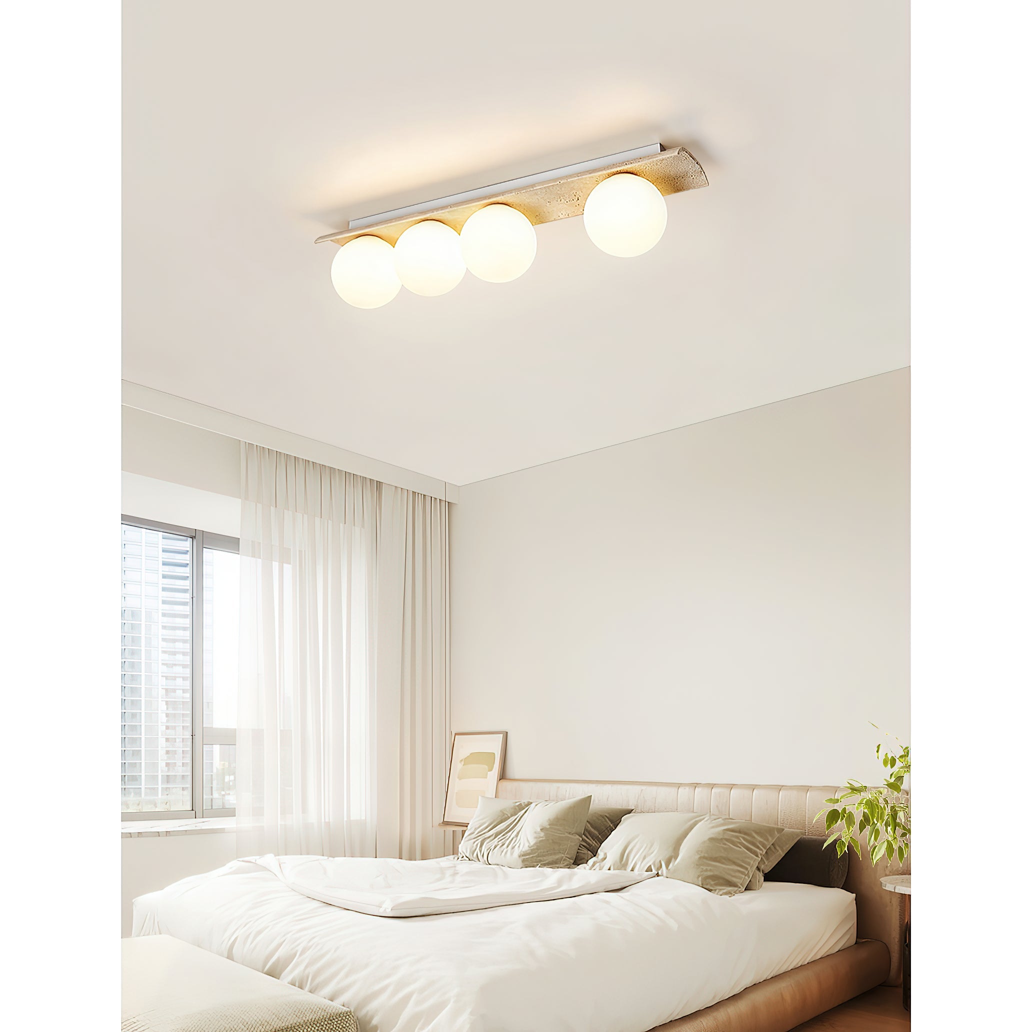 Bianca Globe Modern Minimalist Travertine Glass Ceiling Lamp