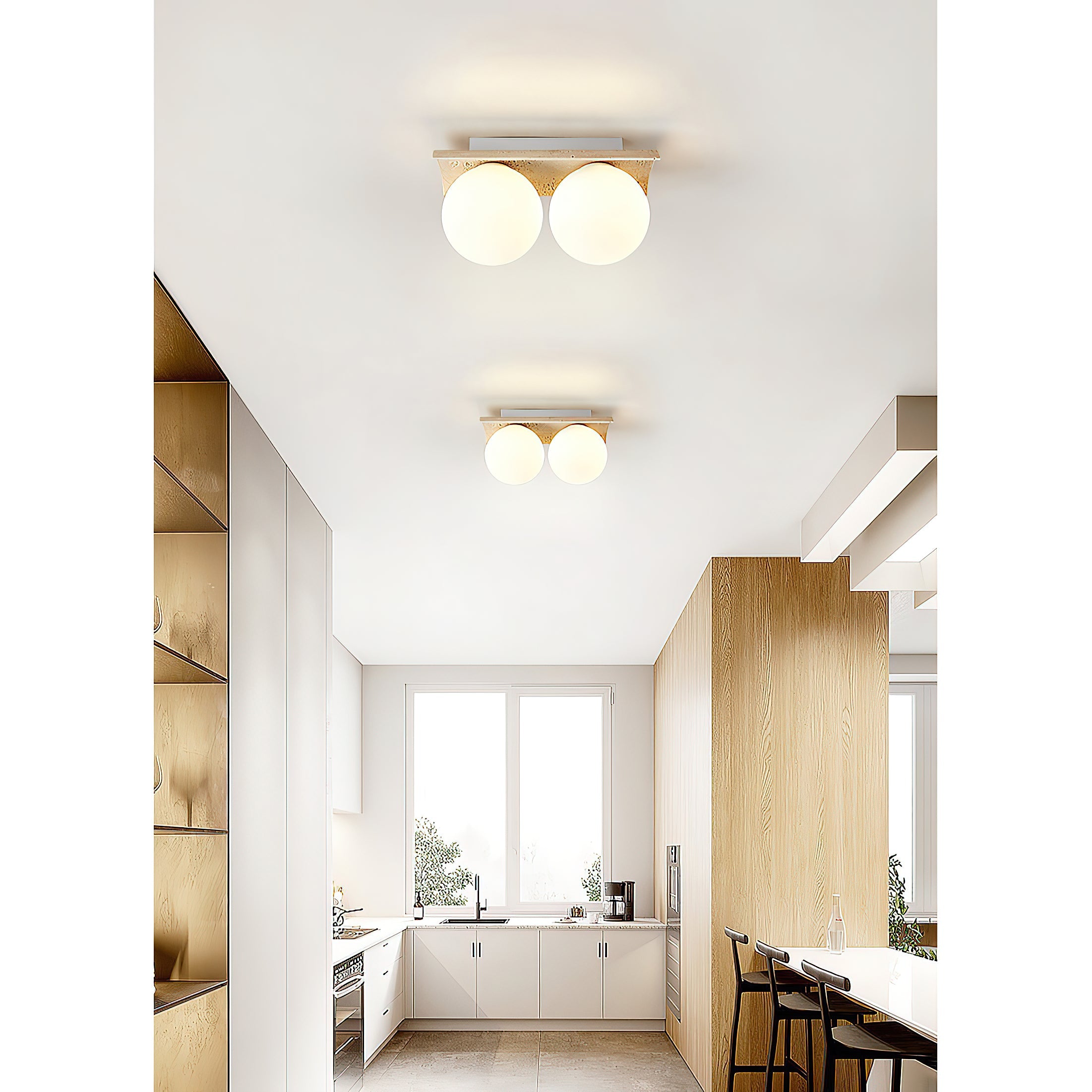Bianca Globe Modern Minimalist Travertine Glass Ceiling Lamp
