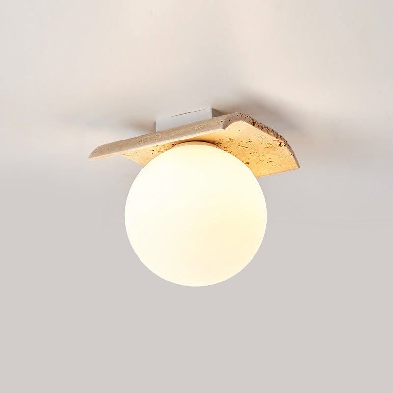 Bianca Globe Modern Minimalist Travertine Glass Ceiling Lamp