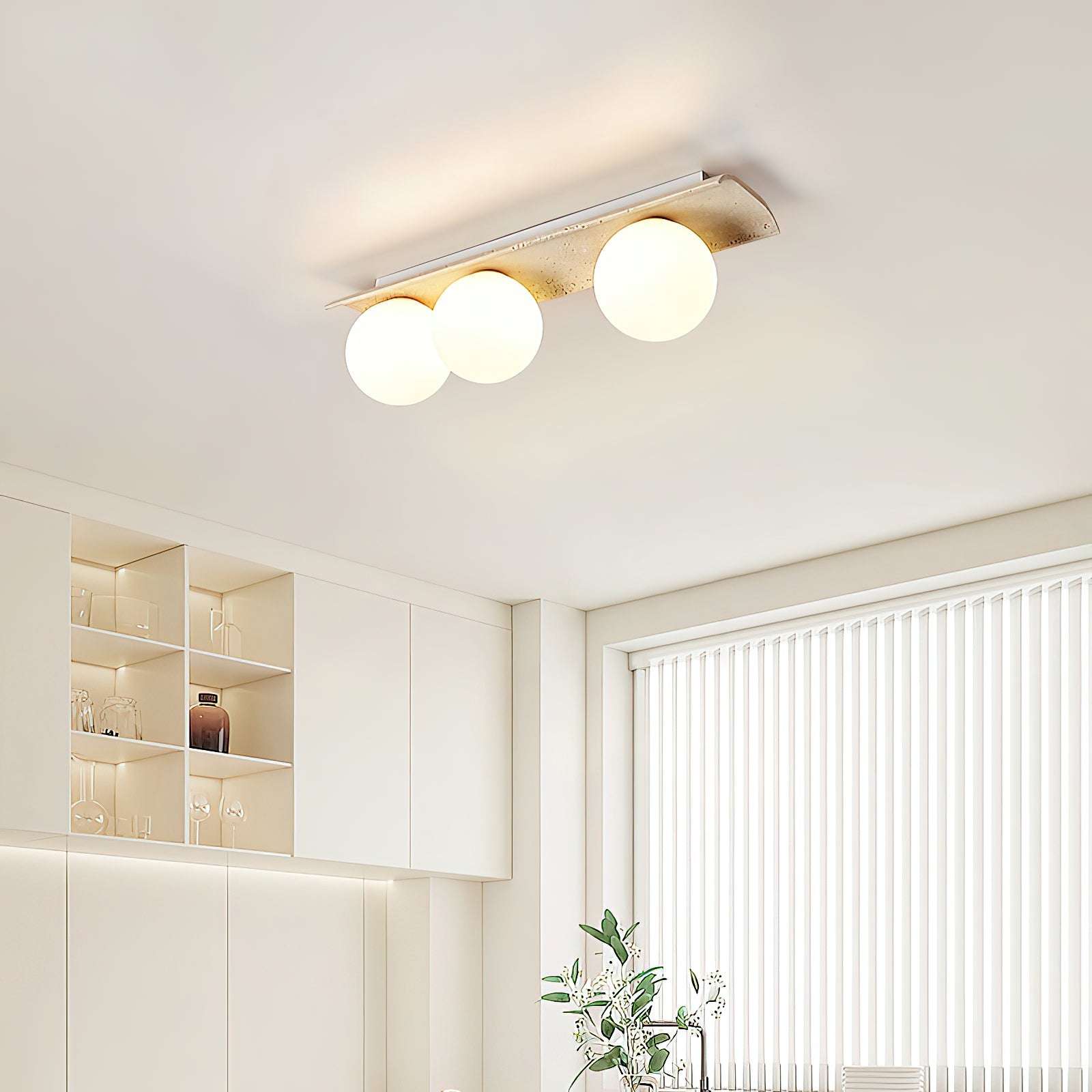 Bianca Globe Modern Minimalist Travertine Glass Ceiling Lamp