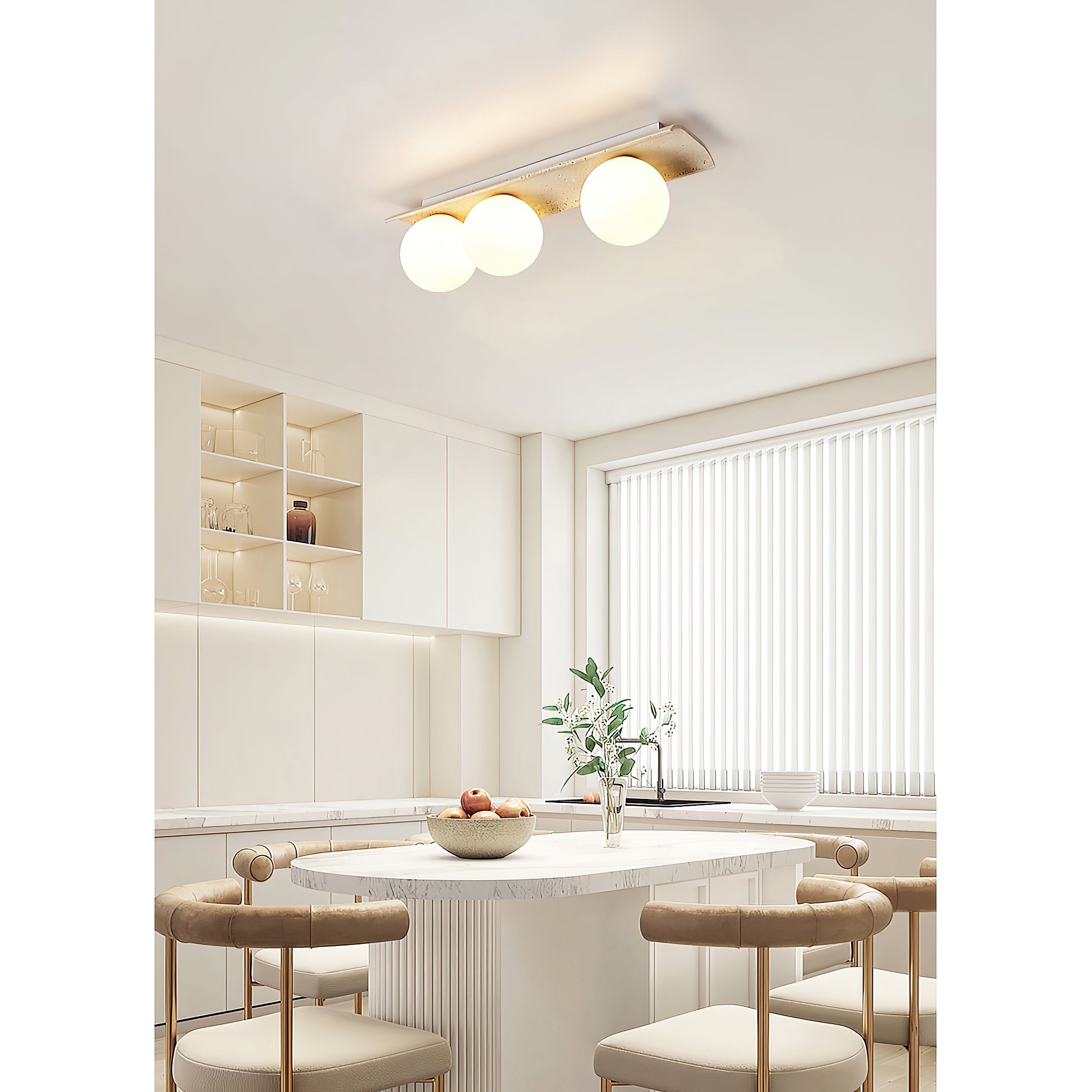 Bianca Globe Modern Minimalist Travertine Glass Ceiling Lamp