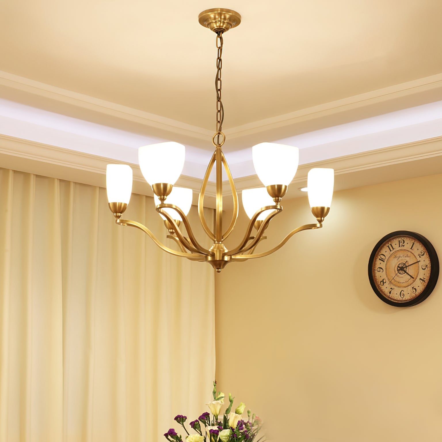 Dvaluvyj Postmodern Luxury Brass Metal Glass Chandelier - Lamp Copper