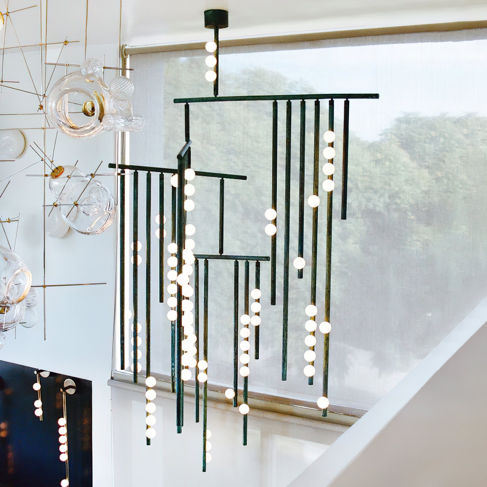 Orbis Modern Minimalist Drop System Antique Glass Chandelier - Lamp Copper