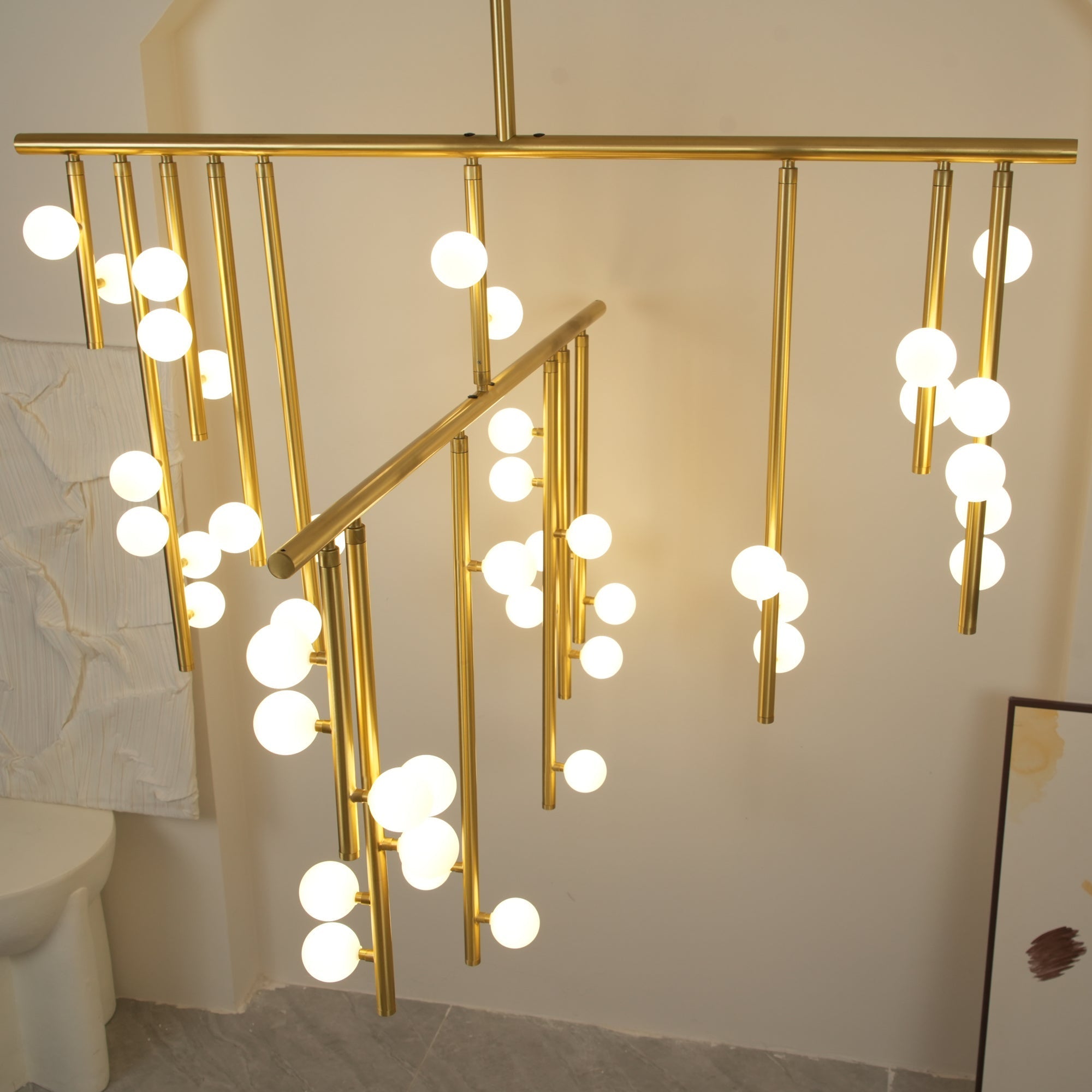 Orbis Modern Minimalist Drop System Antique Glass Chandelier - Lamp Copper